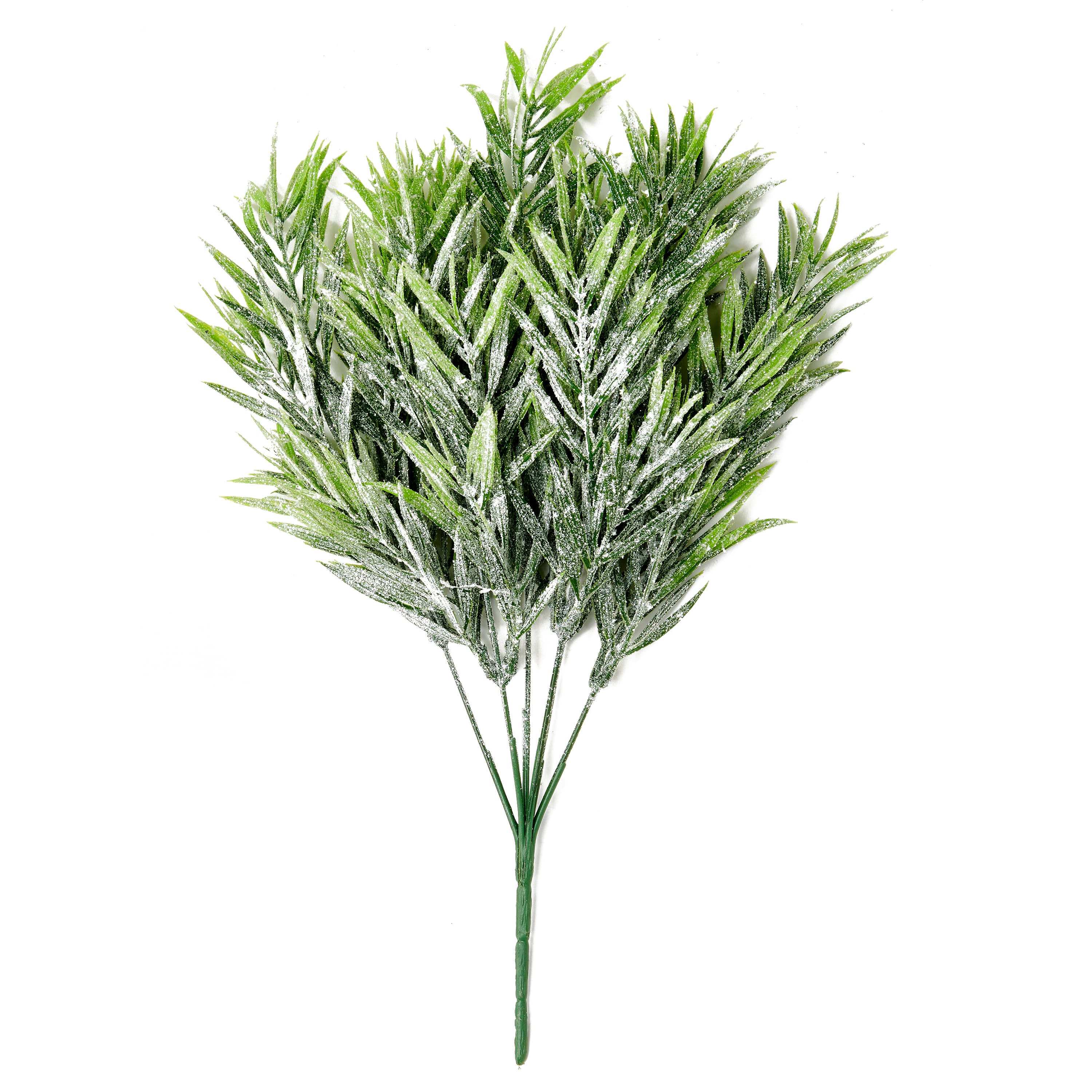 14" Glittered Green Leaves Christmas Artificial Floral Bushes, 3ct.