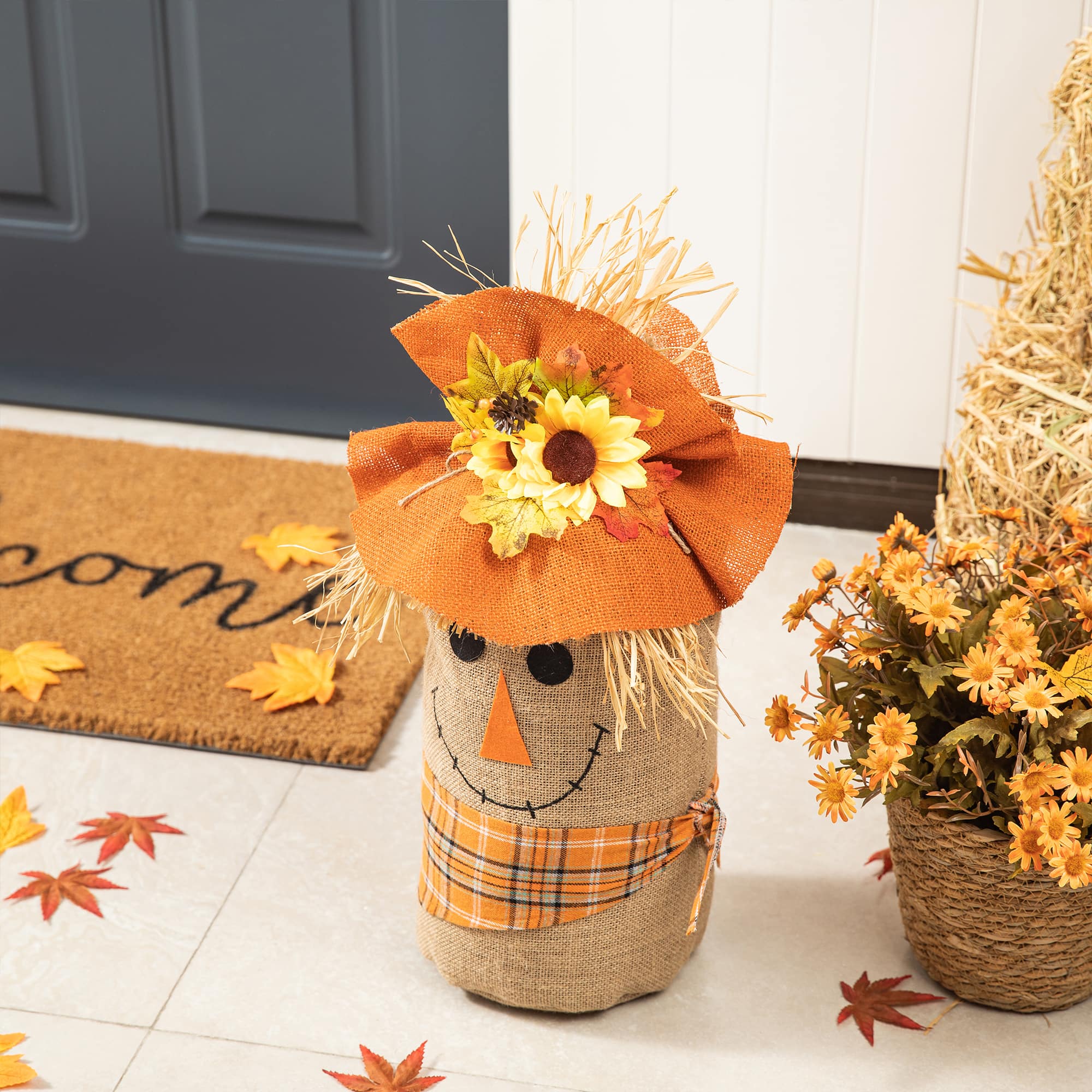 Glitzhome® 23" Fall Linen Scarecrow Doorstop Porch Décor