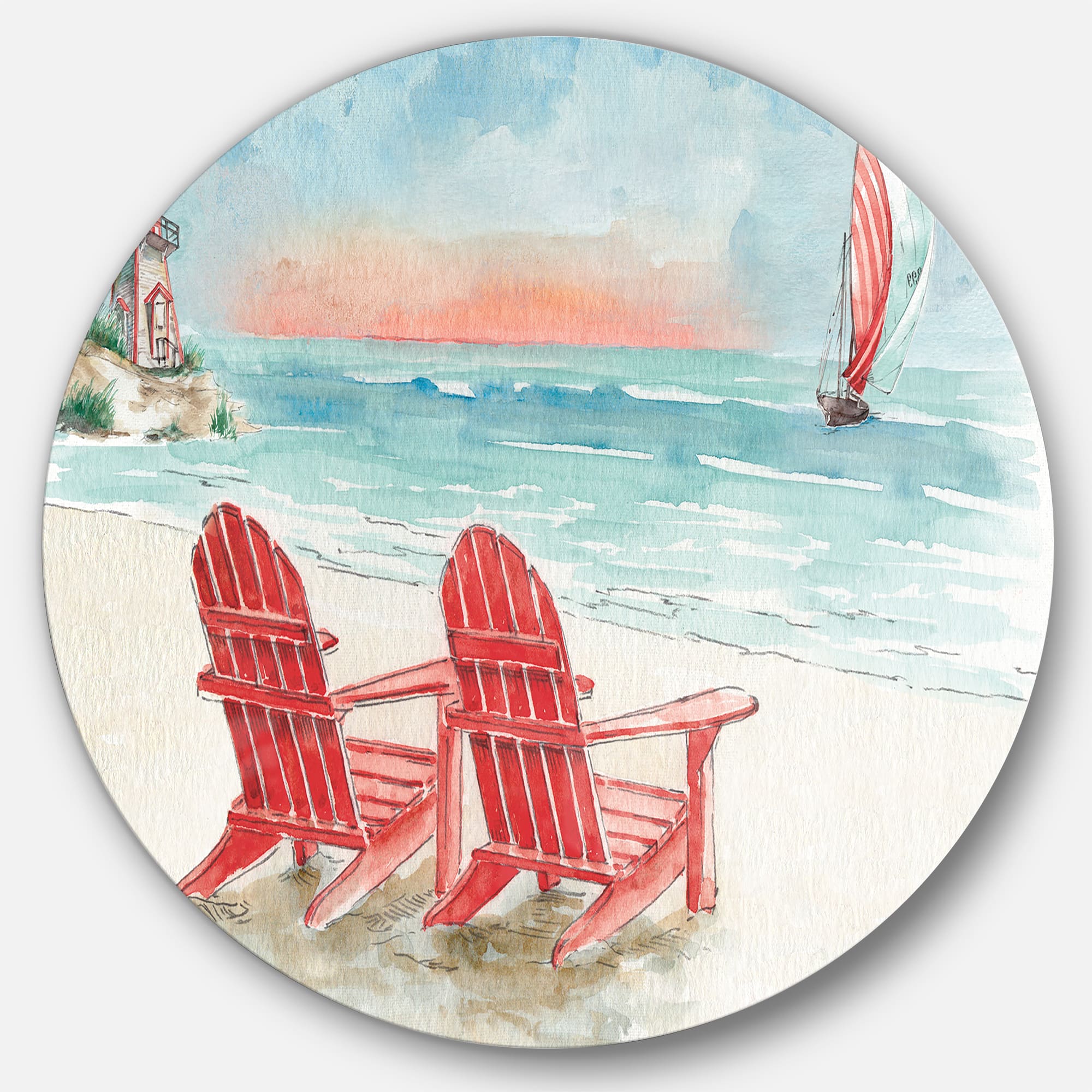 Designart - Coastal Chair Relax Beach II - Nautical & Coastal Metal Circle Wall Art