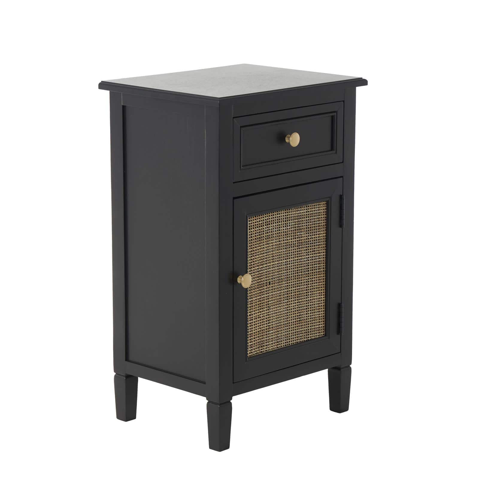 16" x 13" x 26" Black Handmade Room Cabinet with Rattan Front