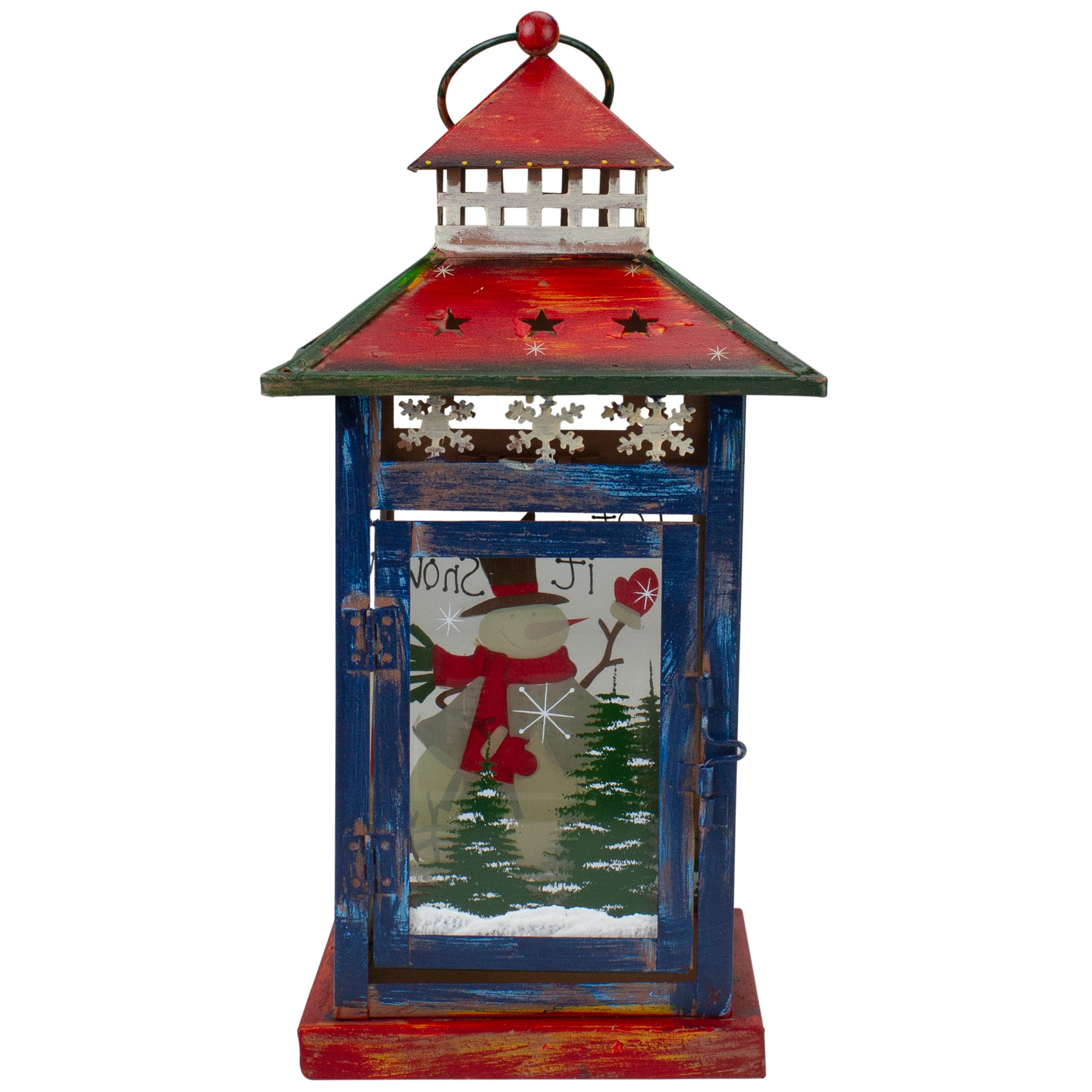 13" Red & White Snowman Let It Snow Christmas Lantern