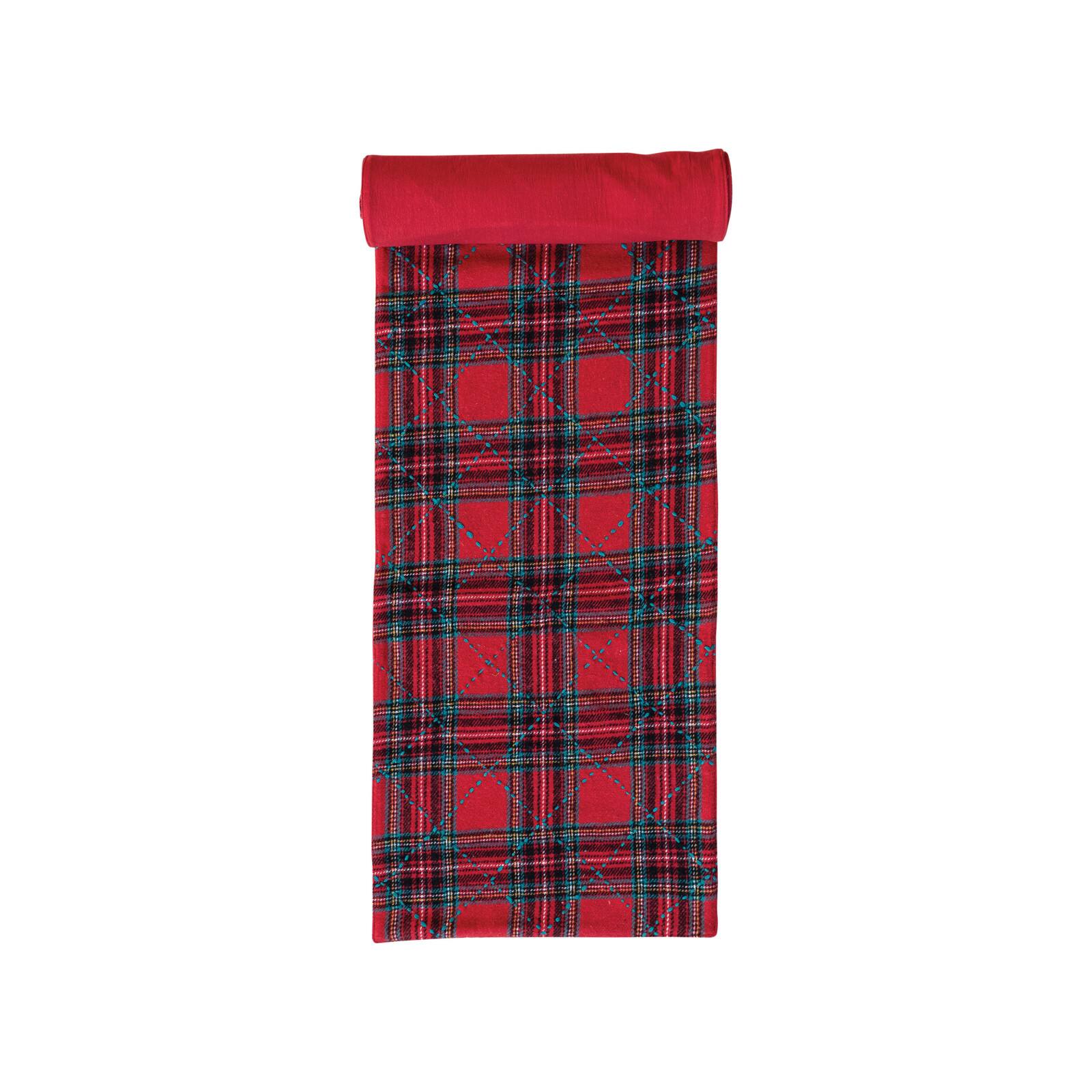 Hello Honey® 108" Red & Green Plaid Brushed Cotton Flannel Quilted Table Runner