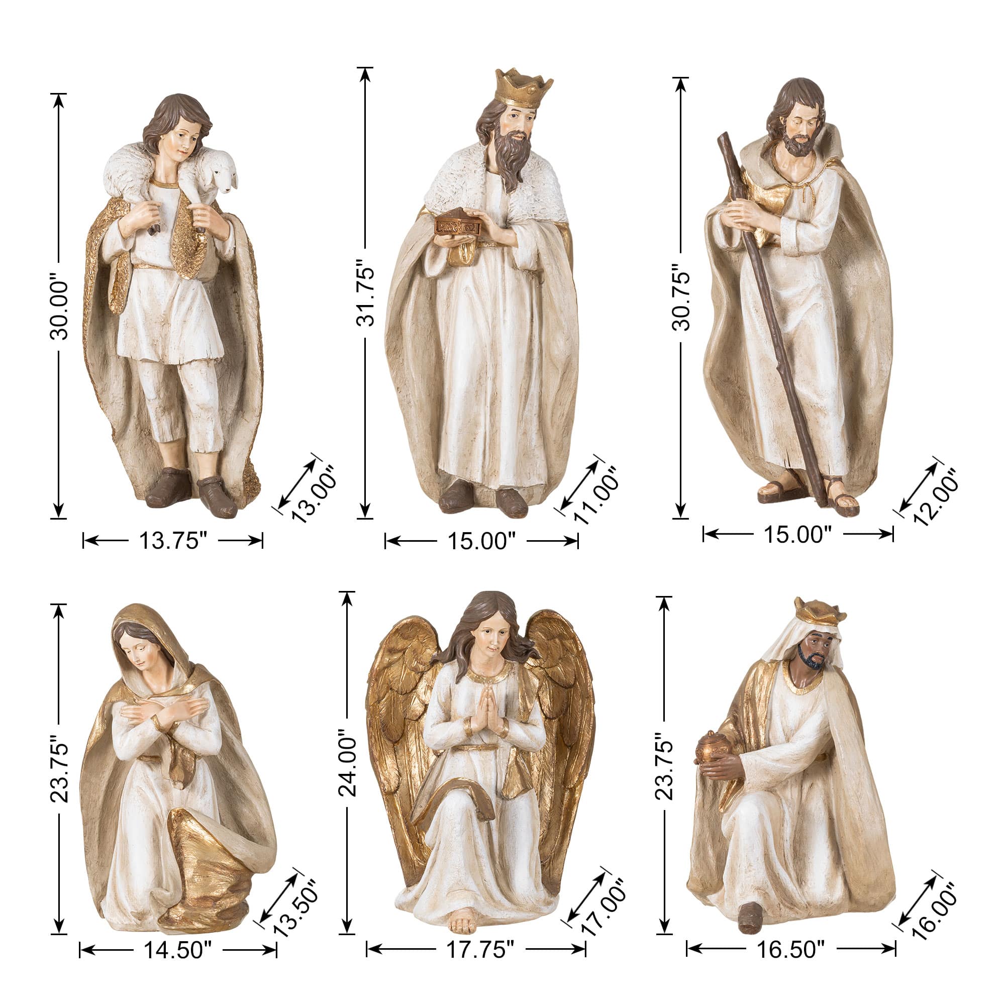 Glitzhome® 31.75" 12-Piece Majestic Oversized Christmas Nativity Figurine Set