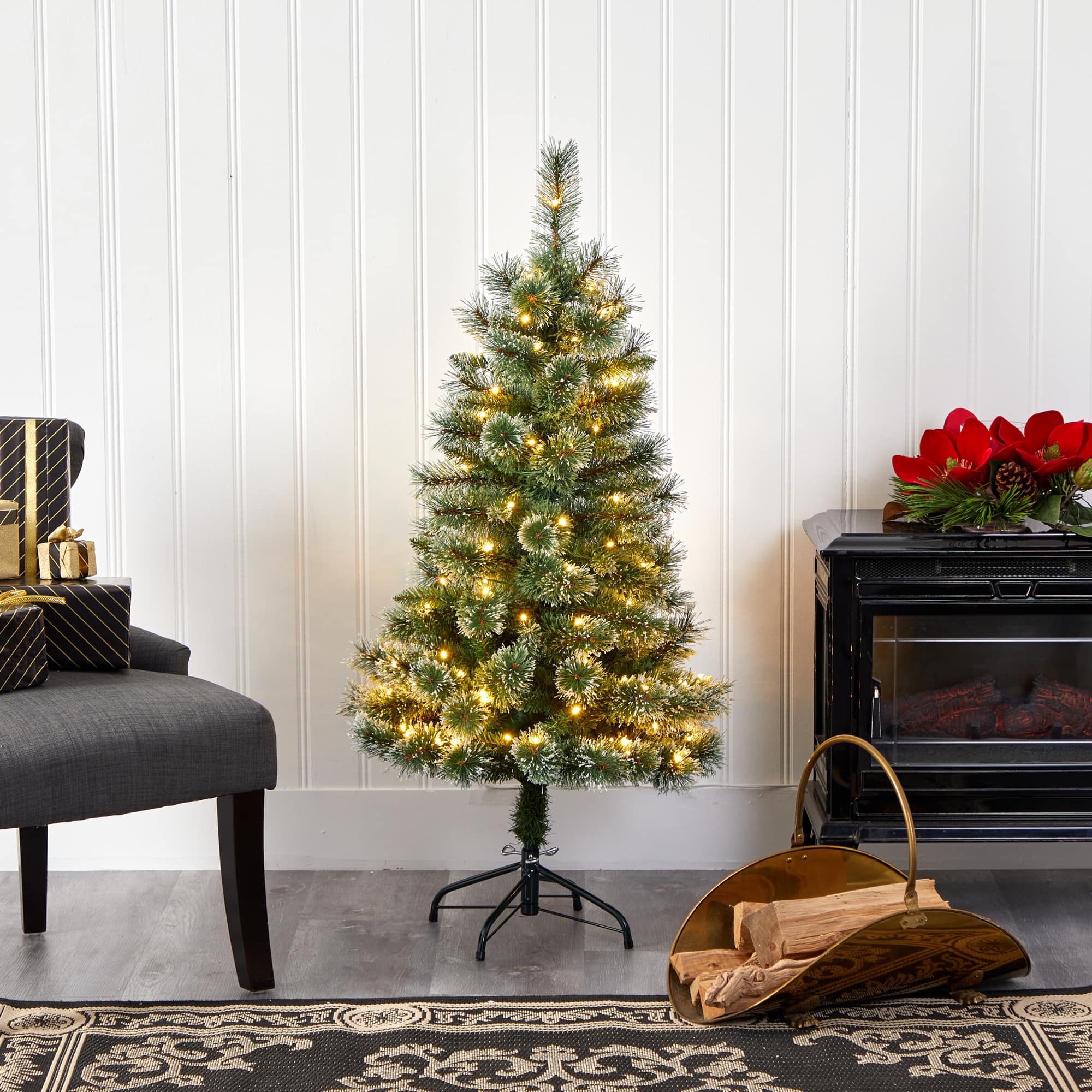 4ft. Pre-Lit Wisconsin Slim Snow Tip Pine Artificial Christmas Tree with Clear LED Lights