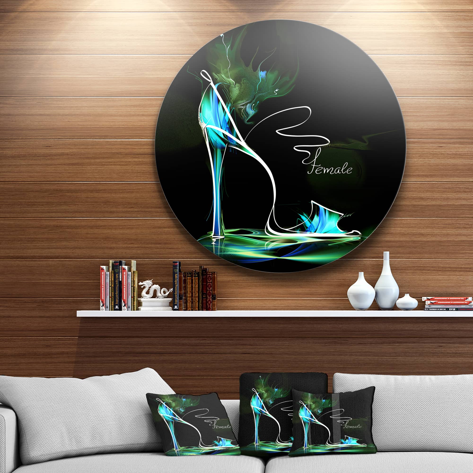 Designart - Green High Heel Show' Disc Abstract Circle Metal Wall Art