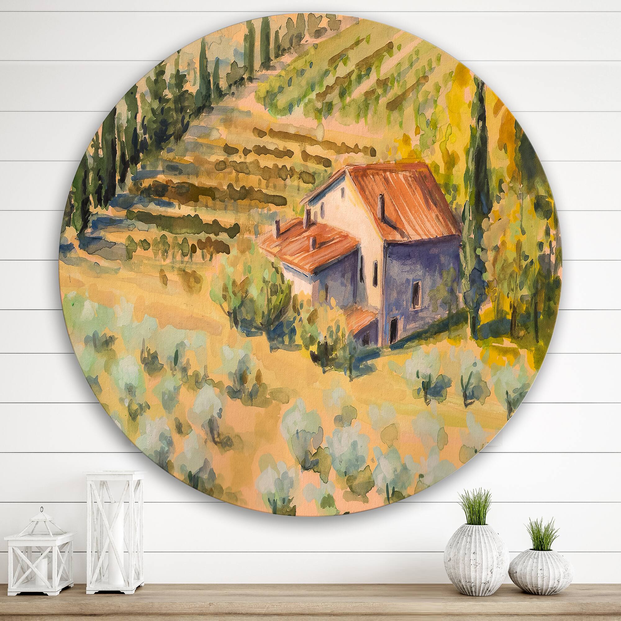 Designart - Little Farm In Countryside - Country Metal Circle Wall Art