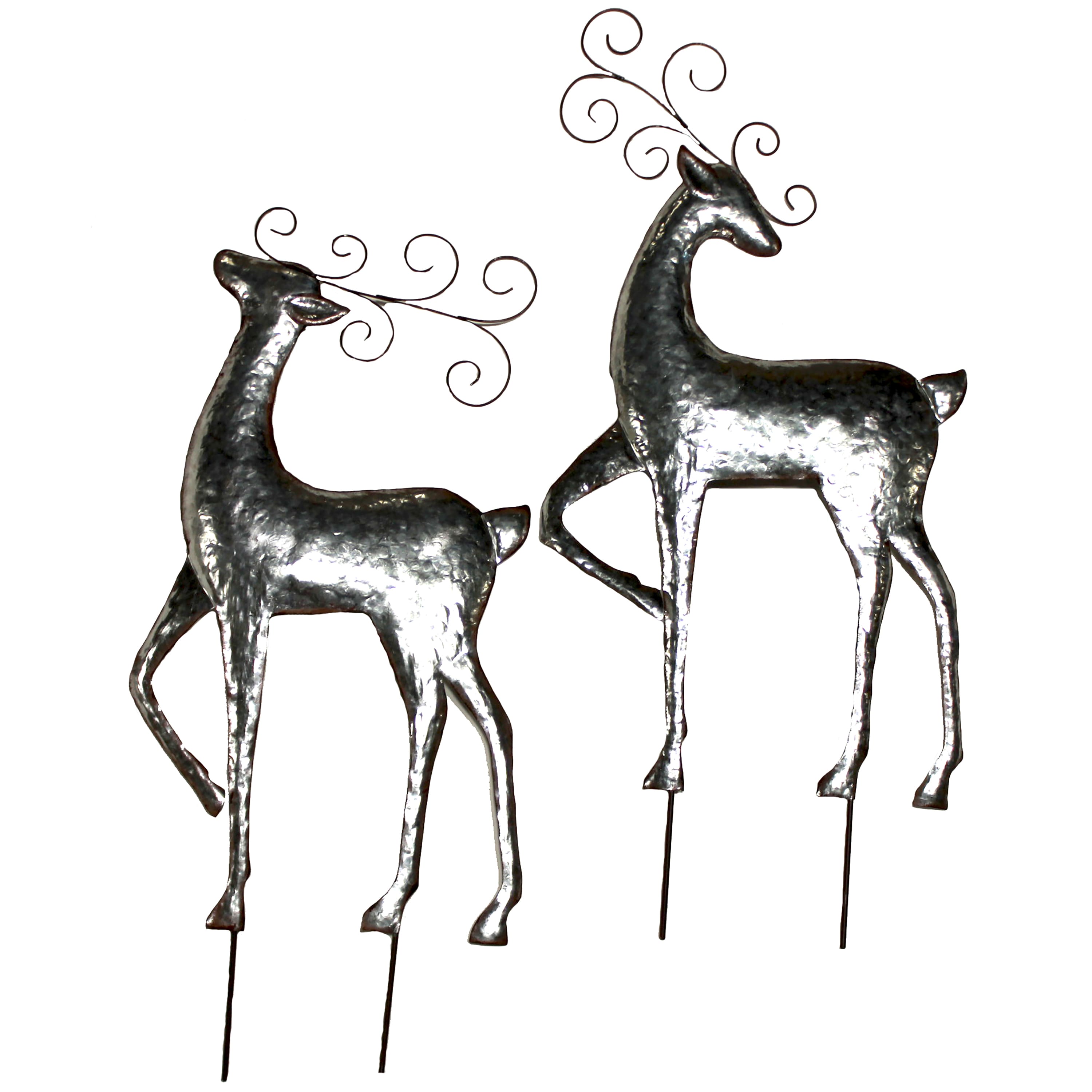 29" Christmas Reindeer Shiny Silver Galvanized Metal Yard Stakes, 2ct.