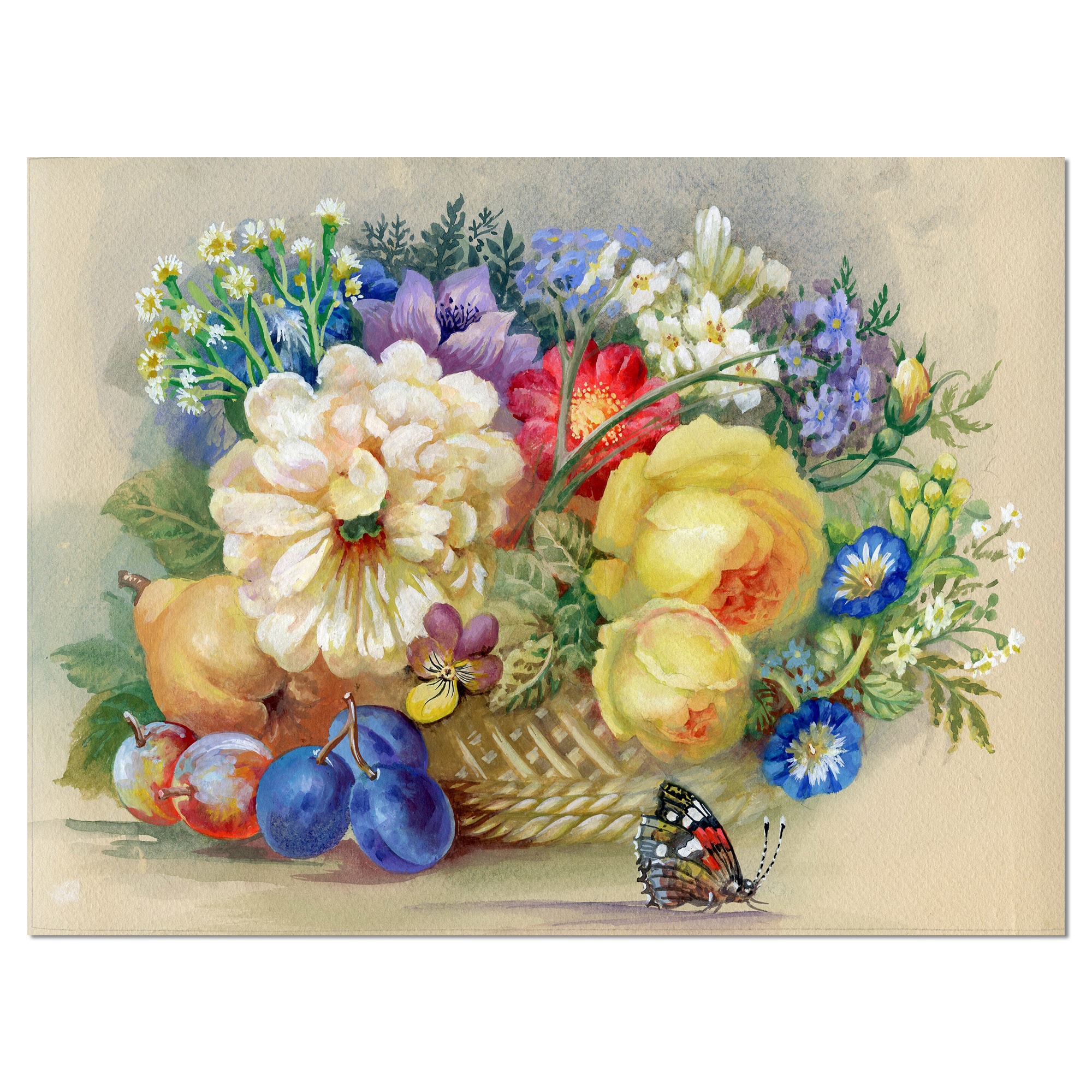 Designart - Bunch of Flowers and Fruits - Large Floral Wall Art Canvas
