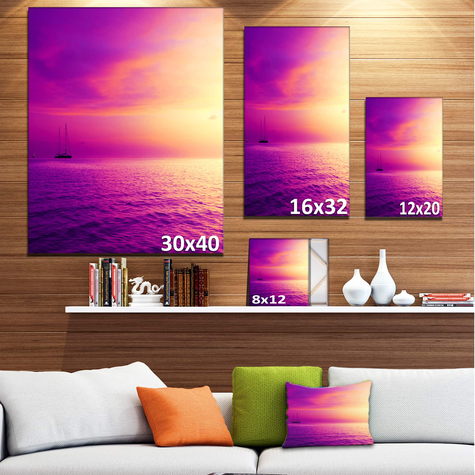 Designart - Purple Sea in Maldives At Sunset - Large Seashore Canvas Print