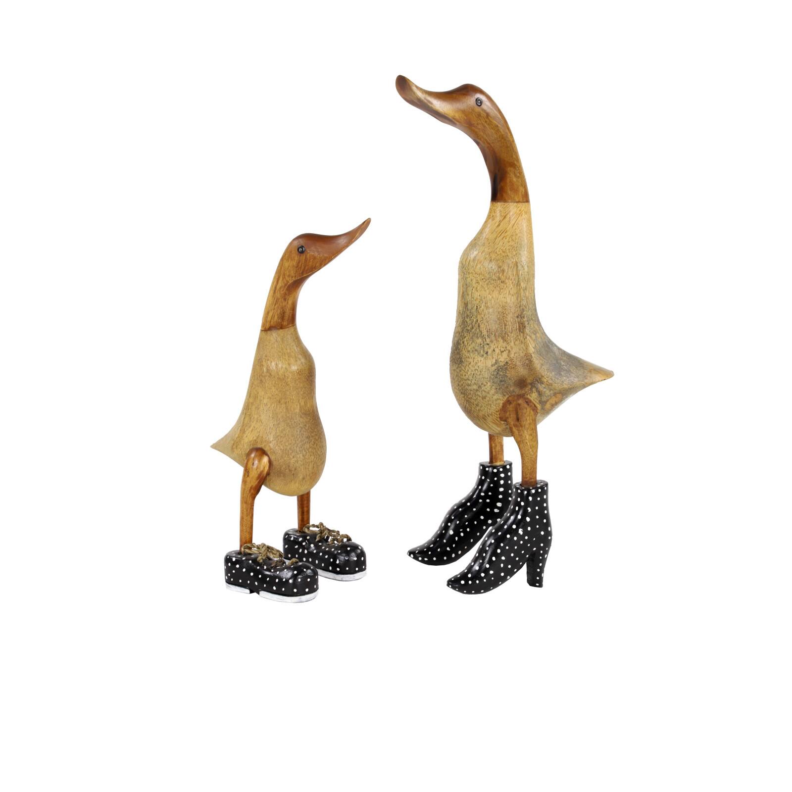 Set of 2 Brown Bamboo Coastal Duck Sculpture, 17", 12"