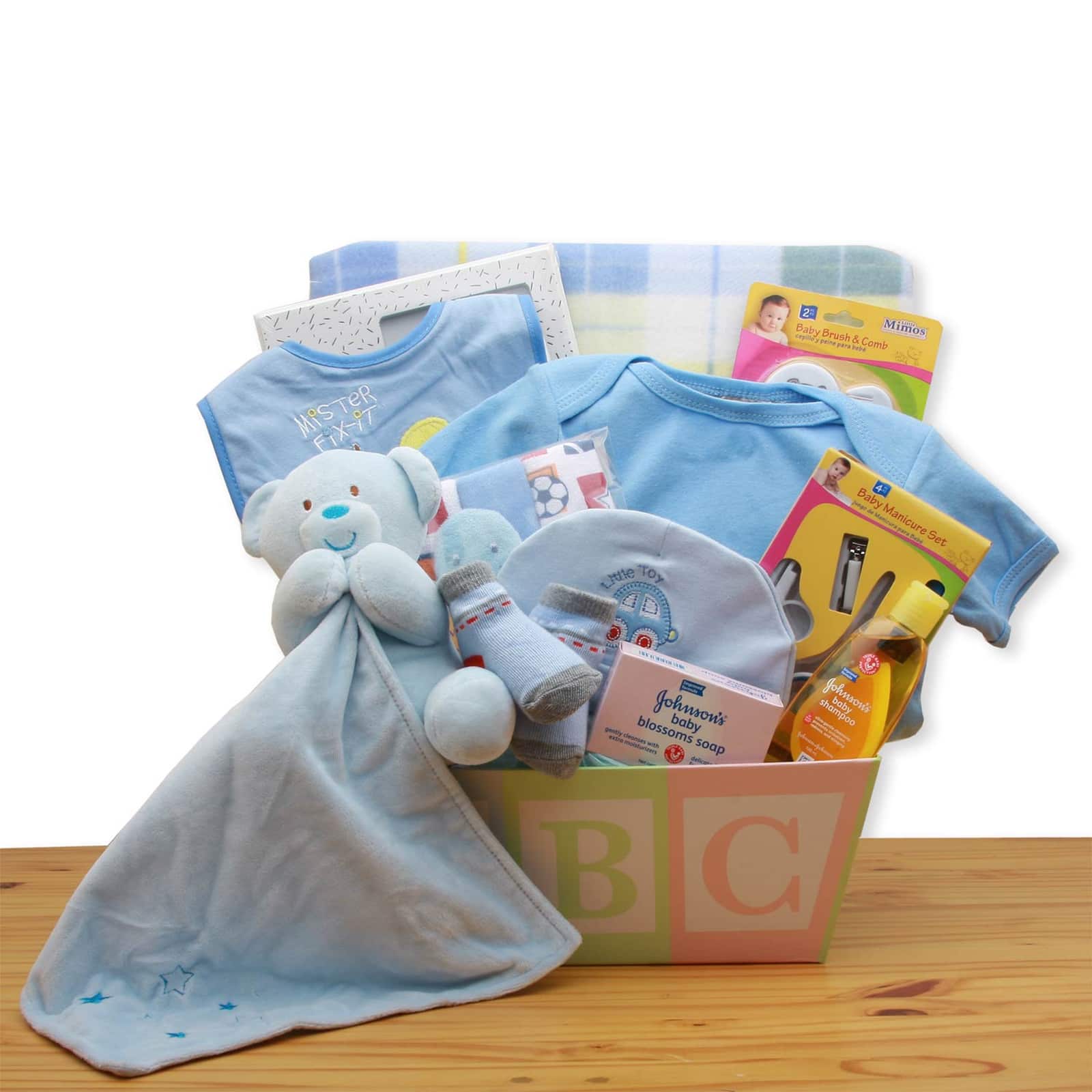 Easy as ABC Blue New Baby Gift Basket