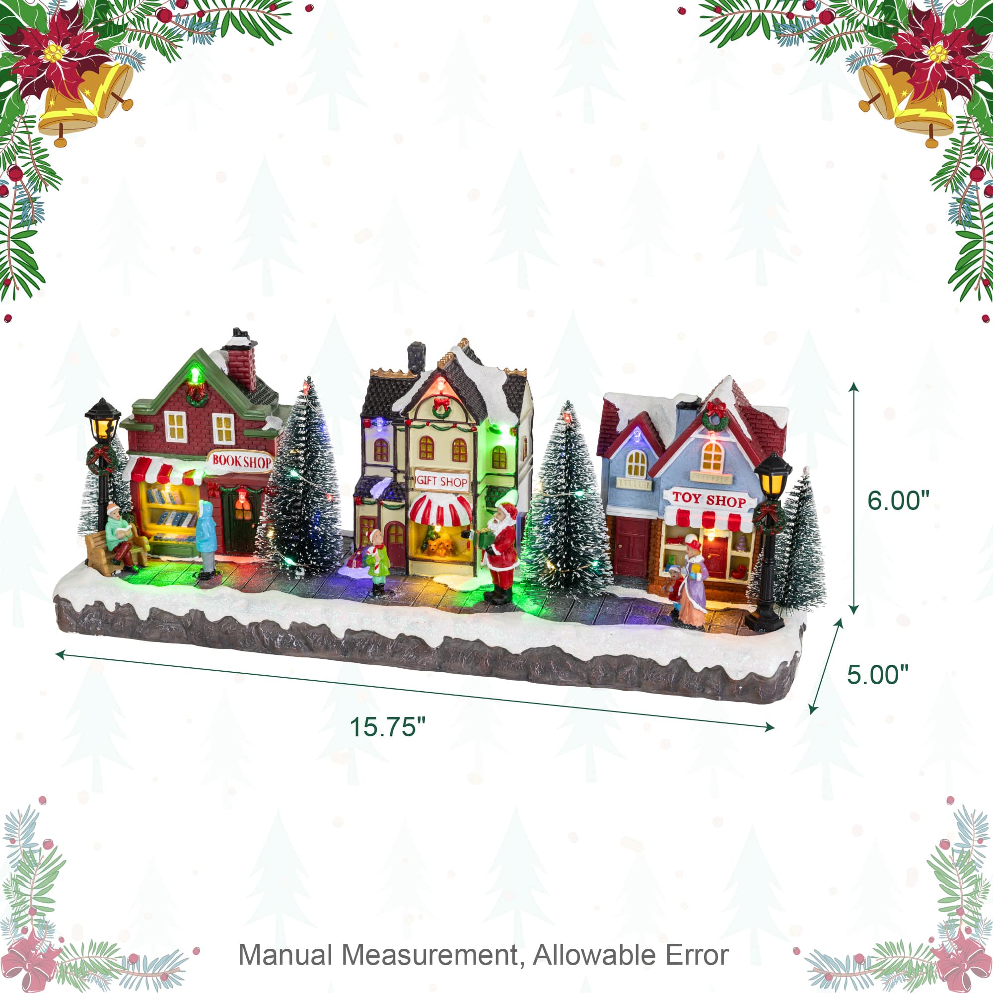 Glitzhome® 15.75" Lighted Christmas Resin Shop Avenue Musical Village with Timer
