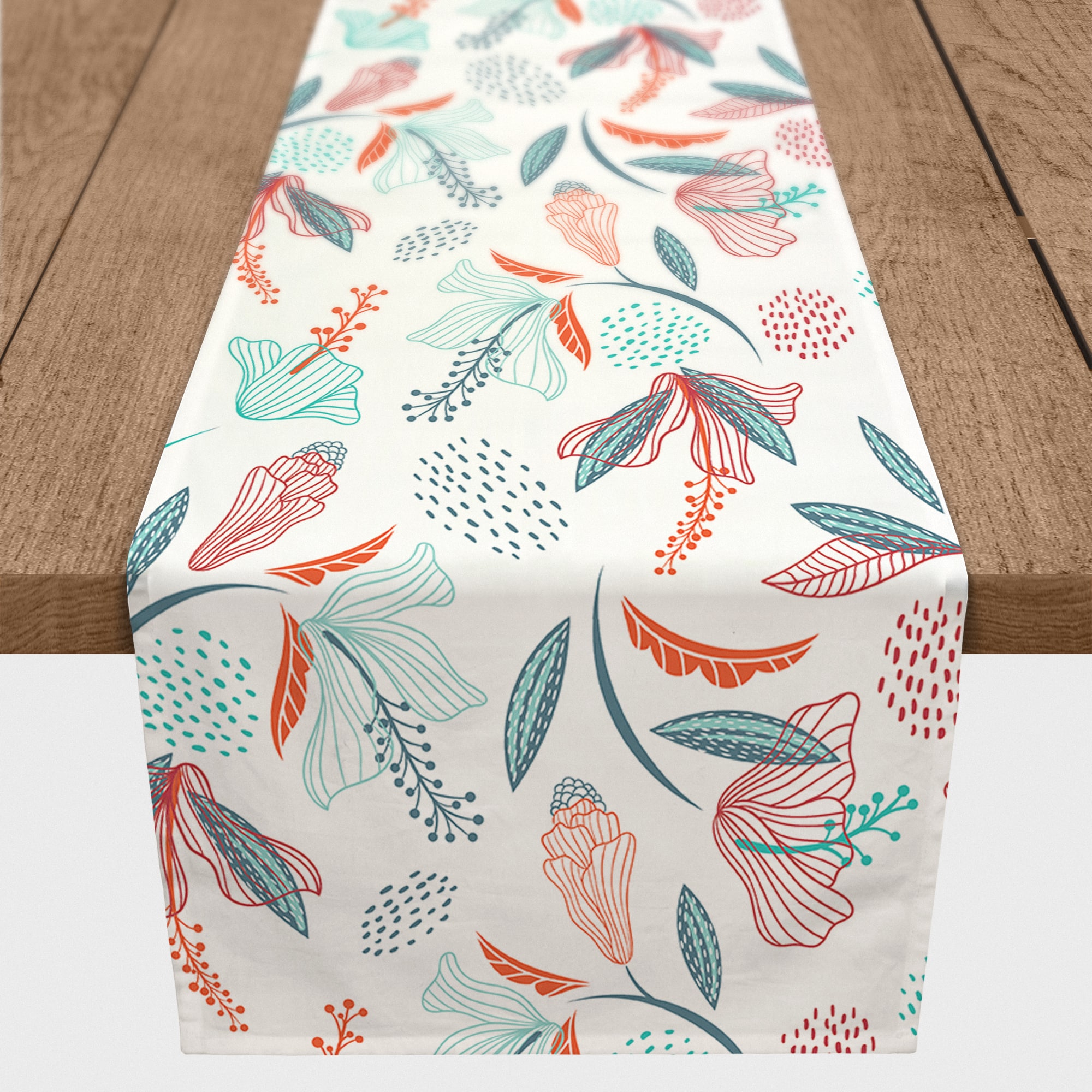 Orange & Blue Florals Indoor/Outdoor Table Runner