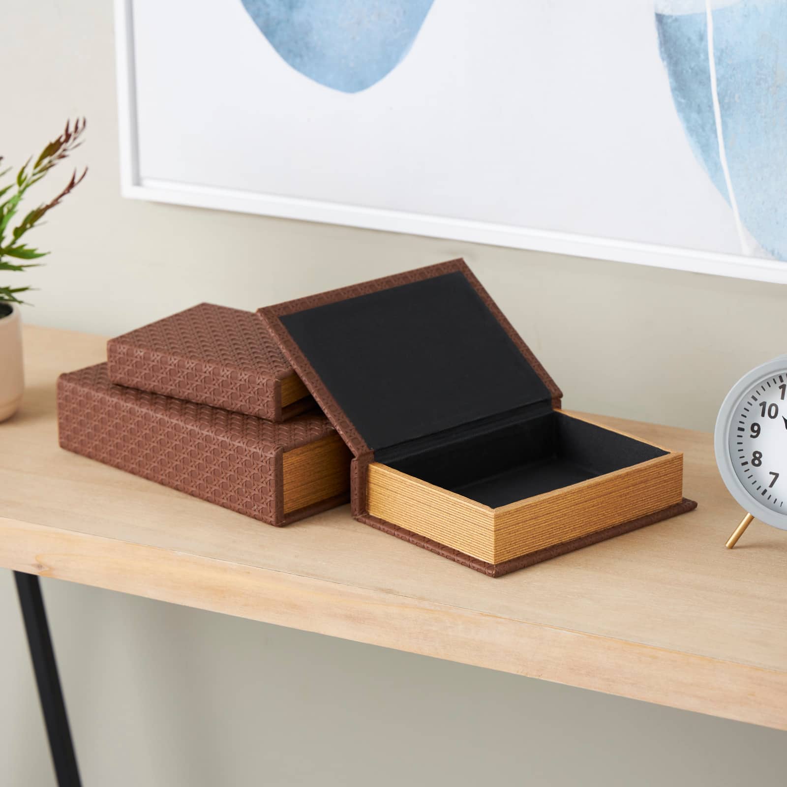 Faux Leather Geometric Woven Grid Book Storage Box Set