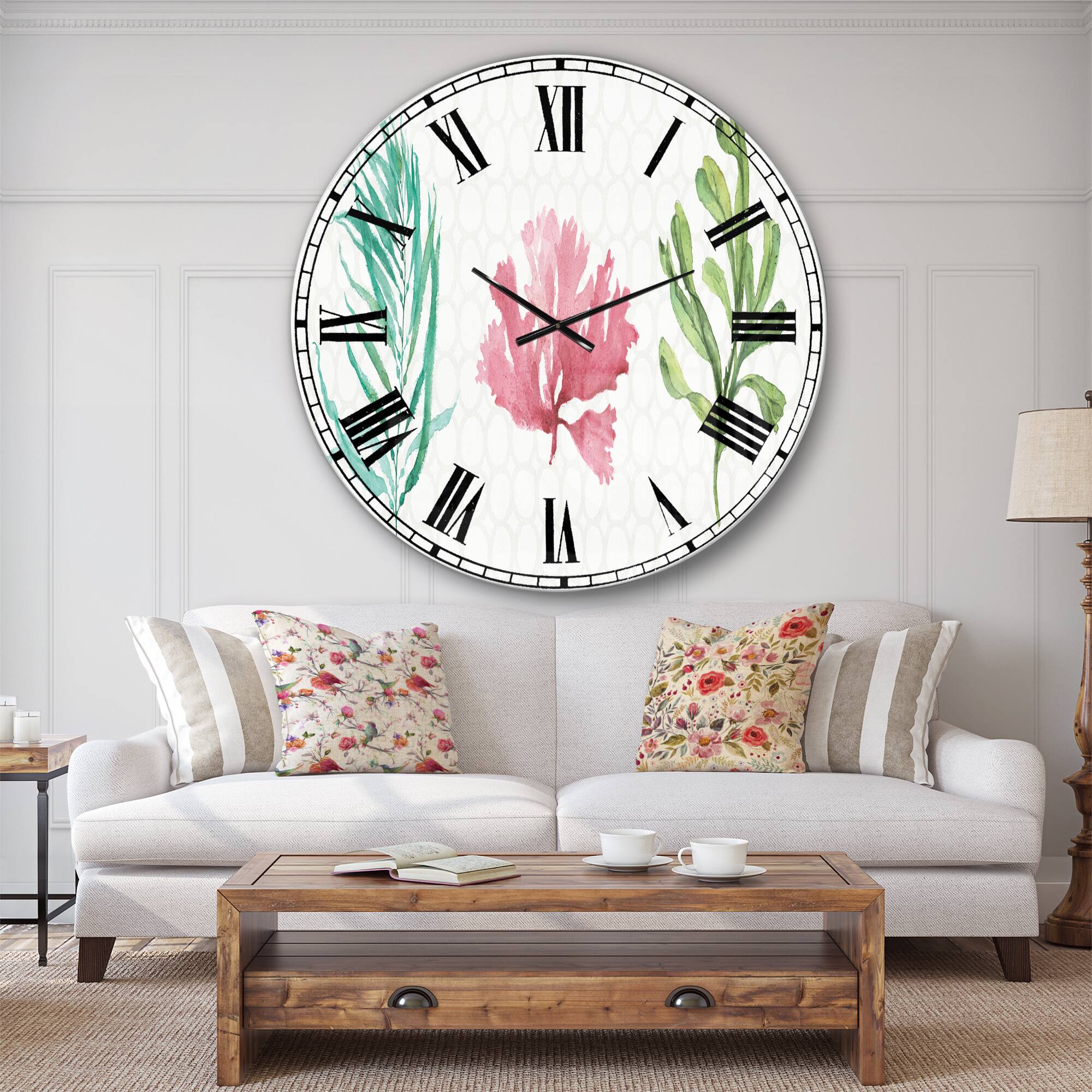 Designart Mixed Botanical Green Leaves II Farmhouse Wall Clock