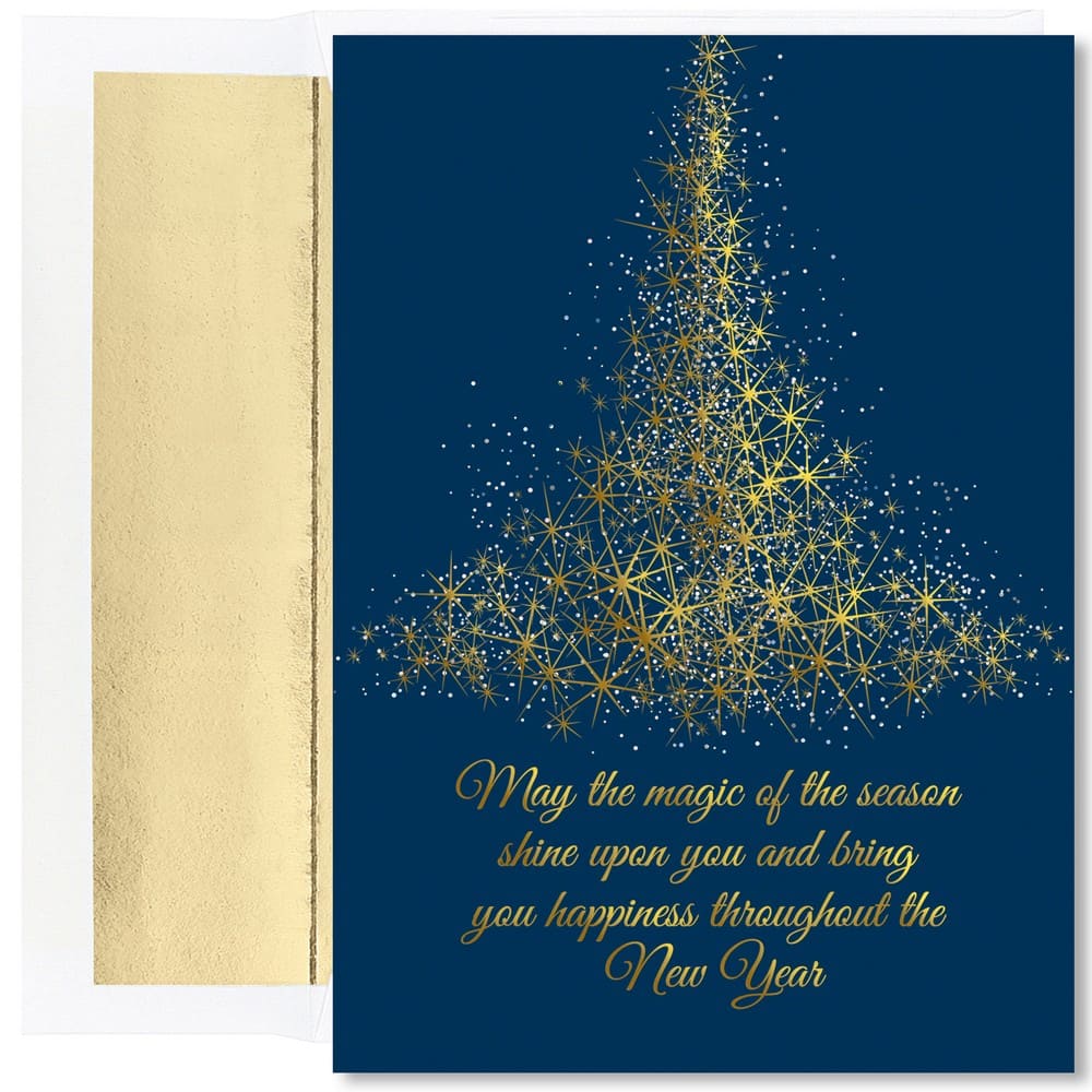 JAM Paper Magic of the Season Sparkling Tree Christmas Cards & Envelopes Set