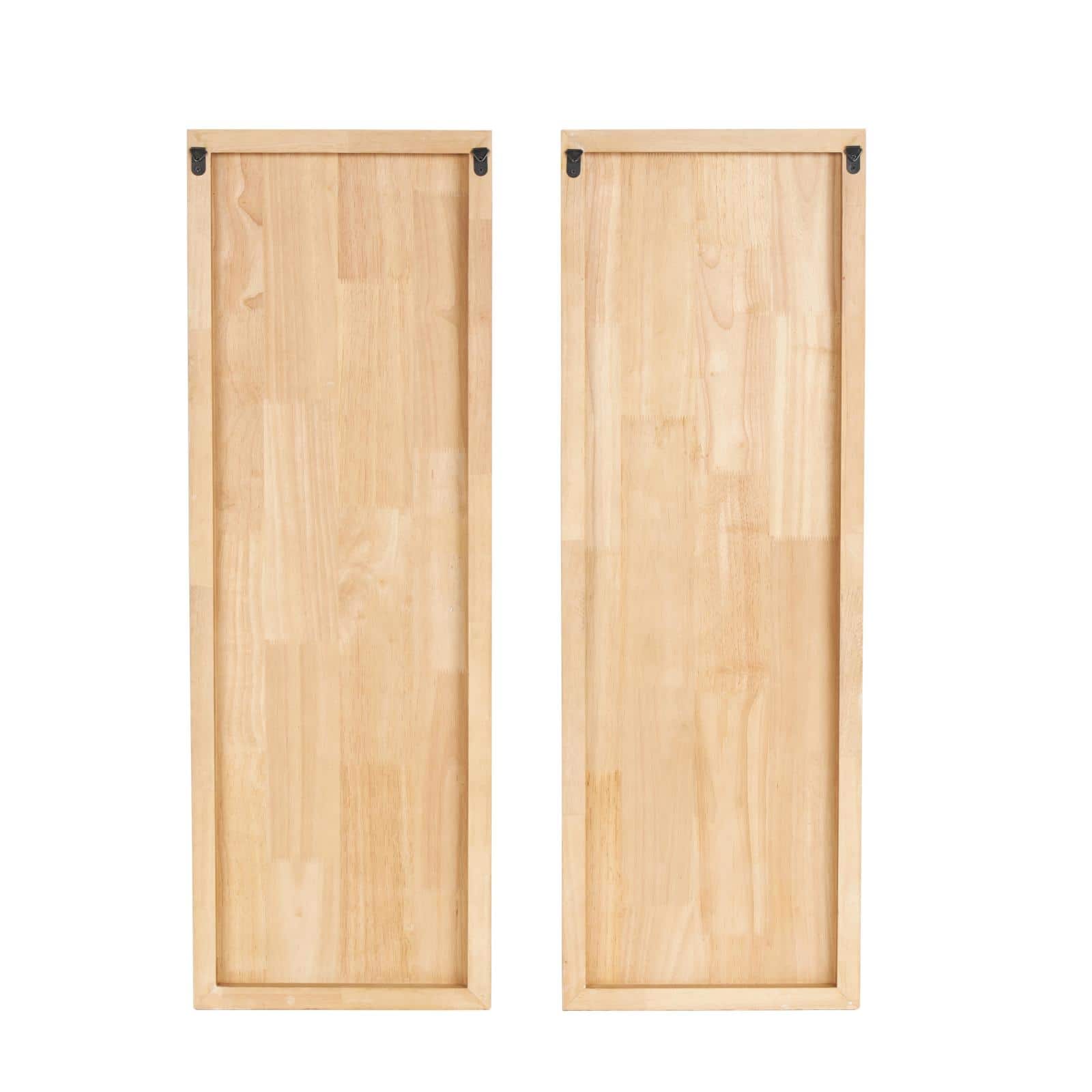 13" x 37" Light Brown Wood Geometric Carved Panel Arch Wall Décor with White Linear Markings Set 