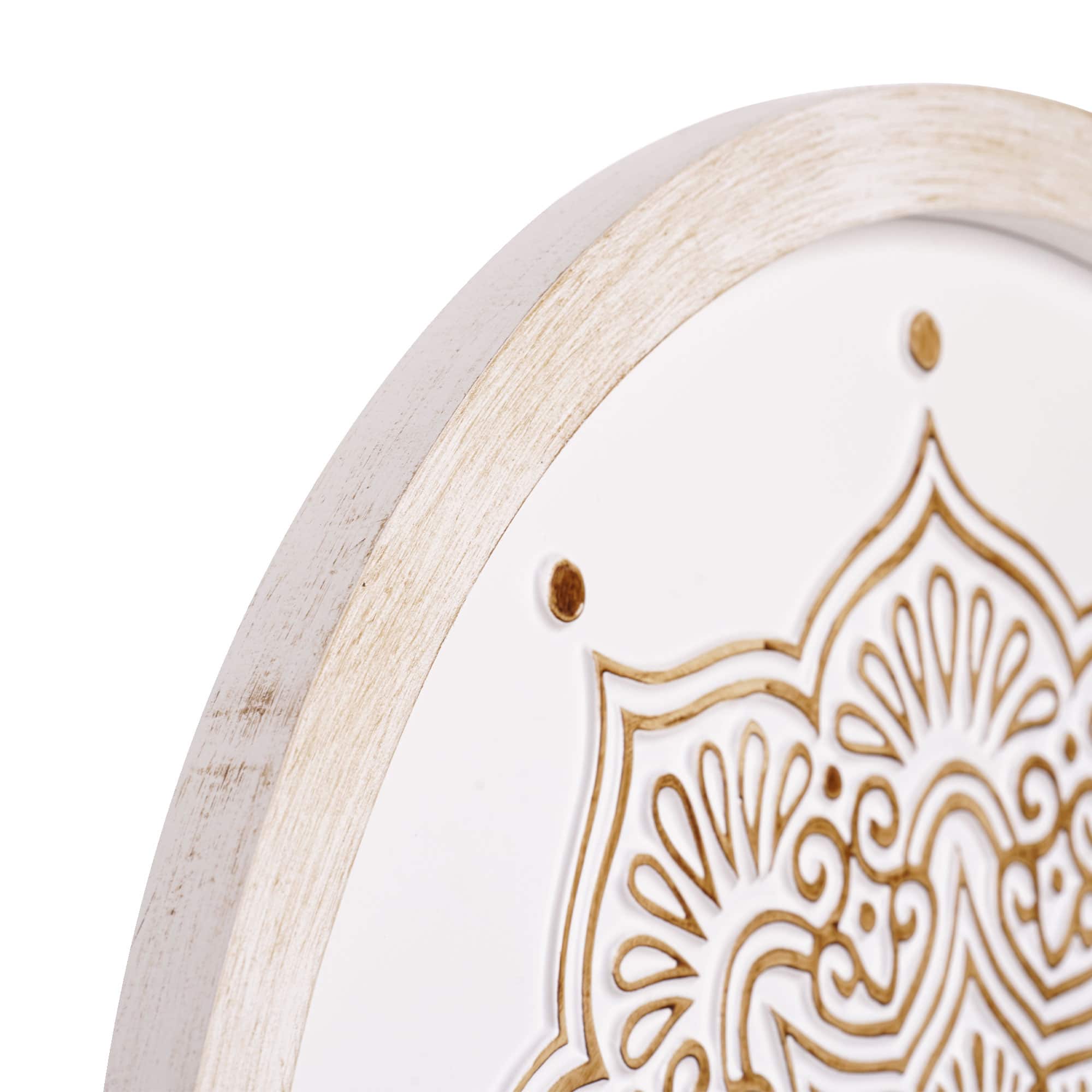 American Art Décor™ 17" White and Brown Boho Farmhouse Wood Framed Wall Medallion