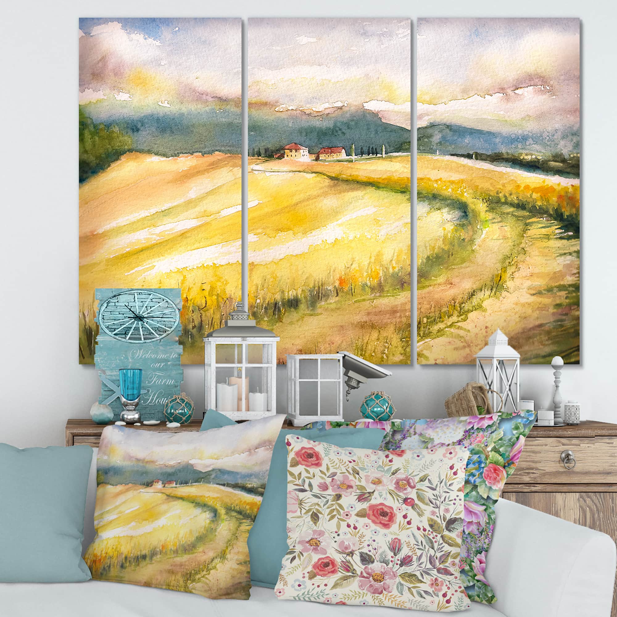Designart - Golden Fields of Tuscany Italy - Country Canvas Wall Art Print
