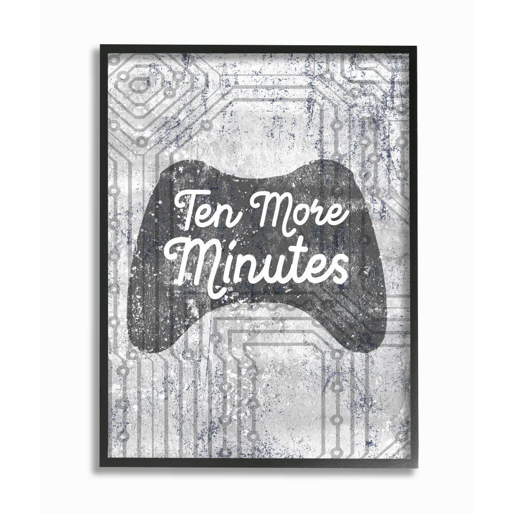 Stupell Industries Ten More Minutes Video Game Controller Gaming Grey White Words Framed Wall Art