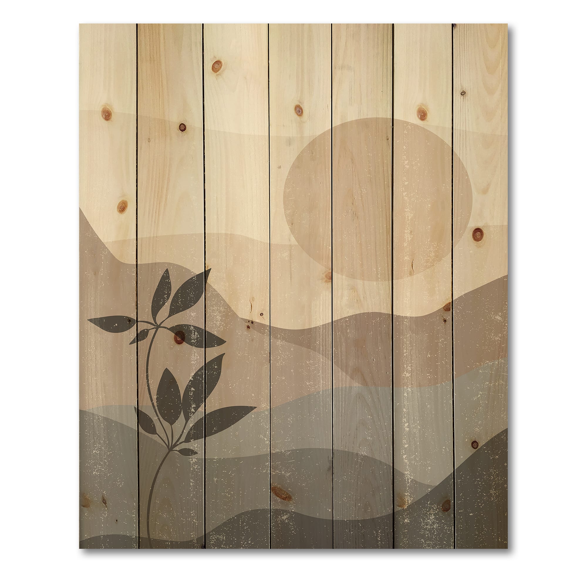 Designart - Minimalist Mountain Landscape At Sunset - Modern Print on Natural Pine Wood