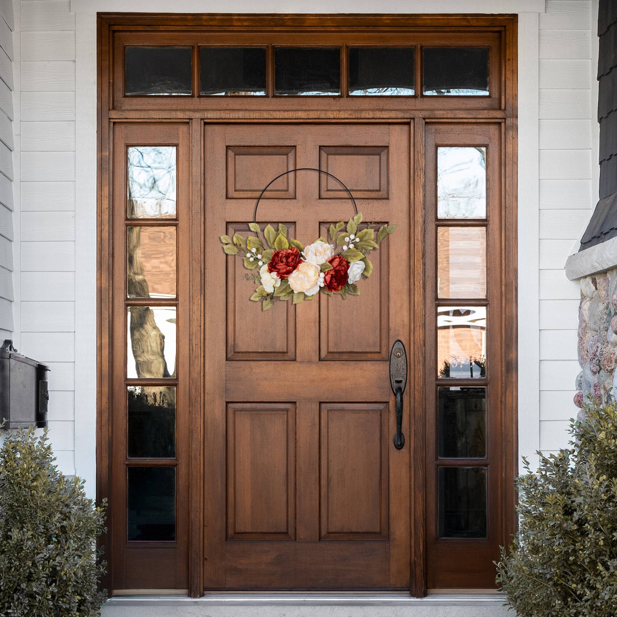 21" Autumn Harvest Artificial Floral Half Wreath with Fall Foliage