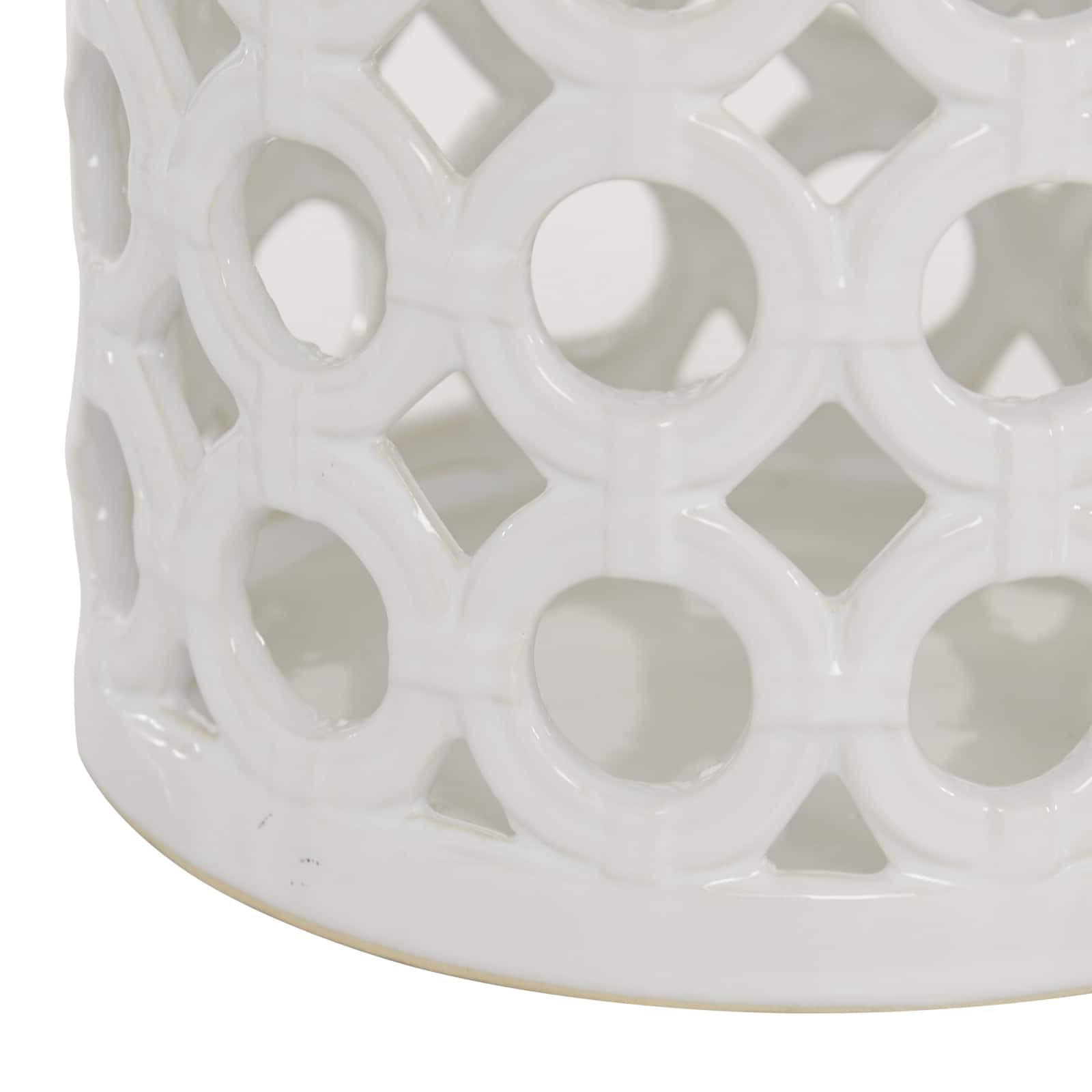 White Ceramic Contemporary Candle Holder Lantern, 11" x 7" x 8"