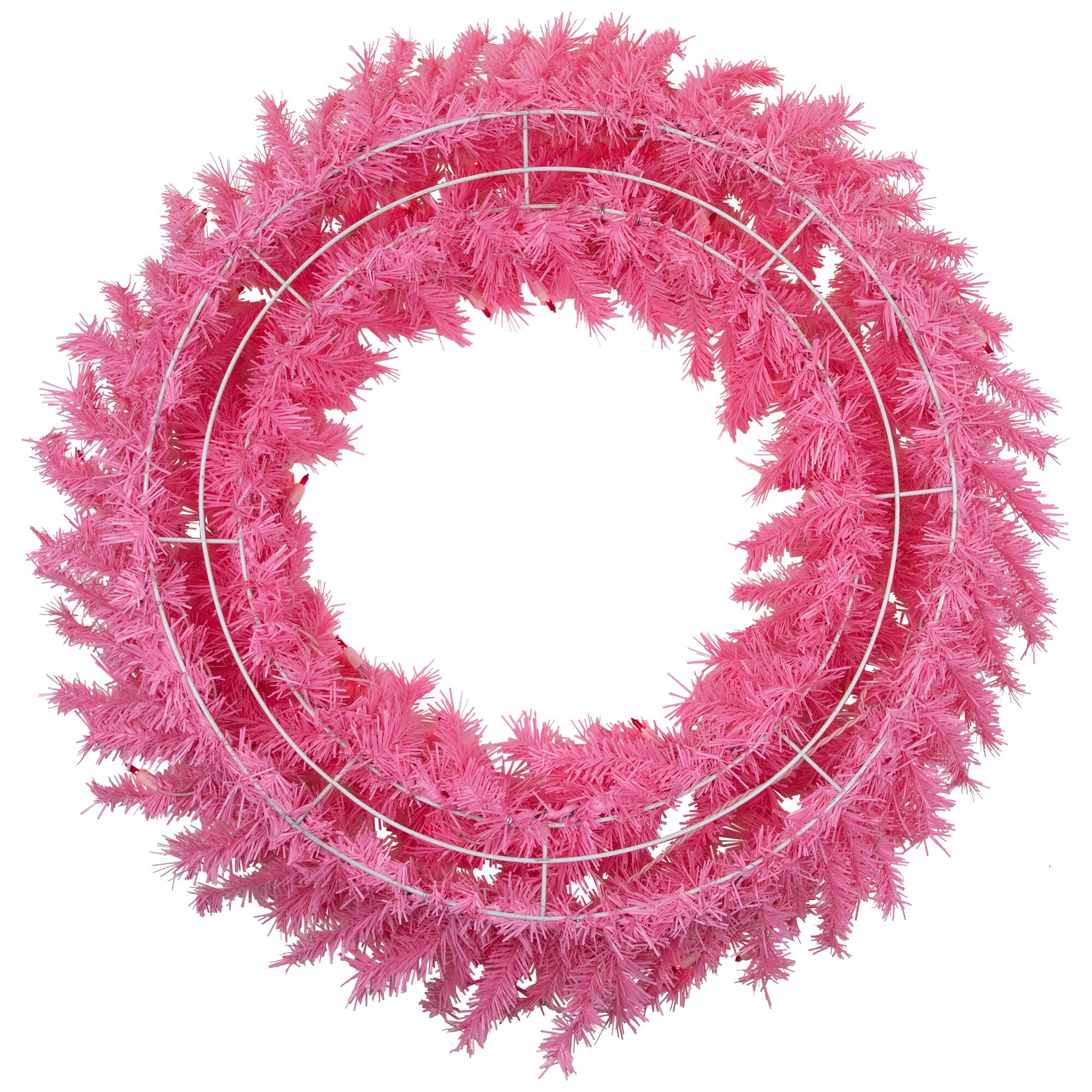 3ft. Pre-Lit Pink Spruce Christmas Wreath, Pink Lights