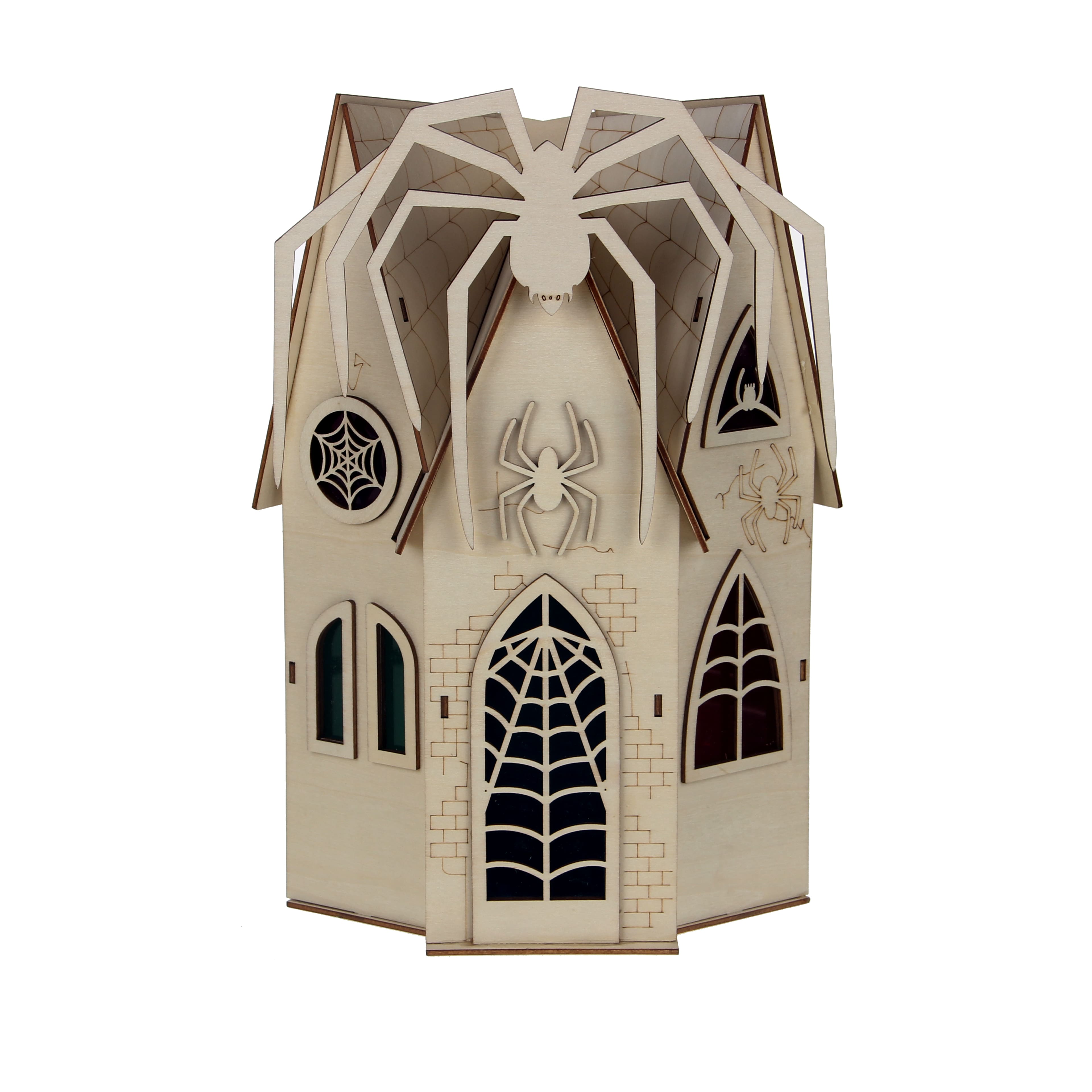 12" Haunted Spider Mansion DIY LED Wood Décor by Make Market®