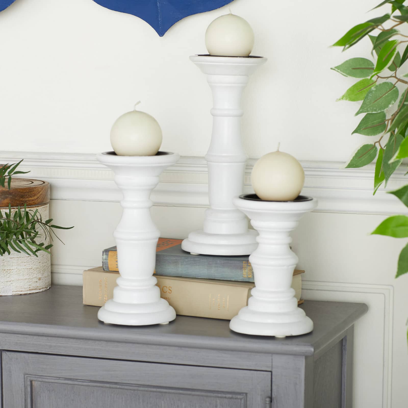 White Wood French Country Candle holder 10",8",6