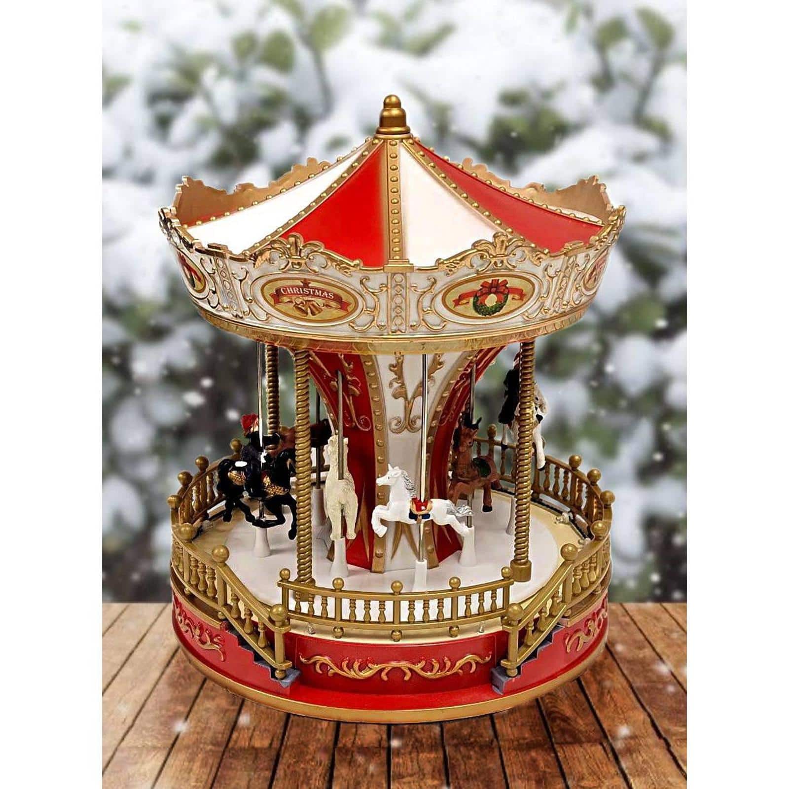20" Christmas Carousel Animated Village Décor