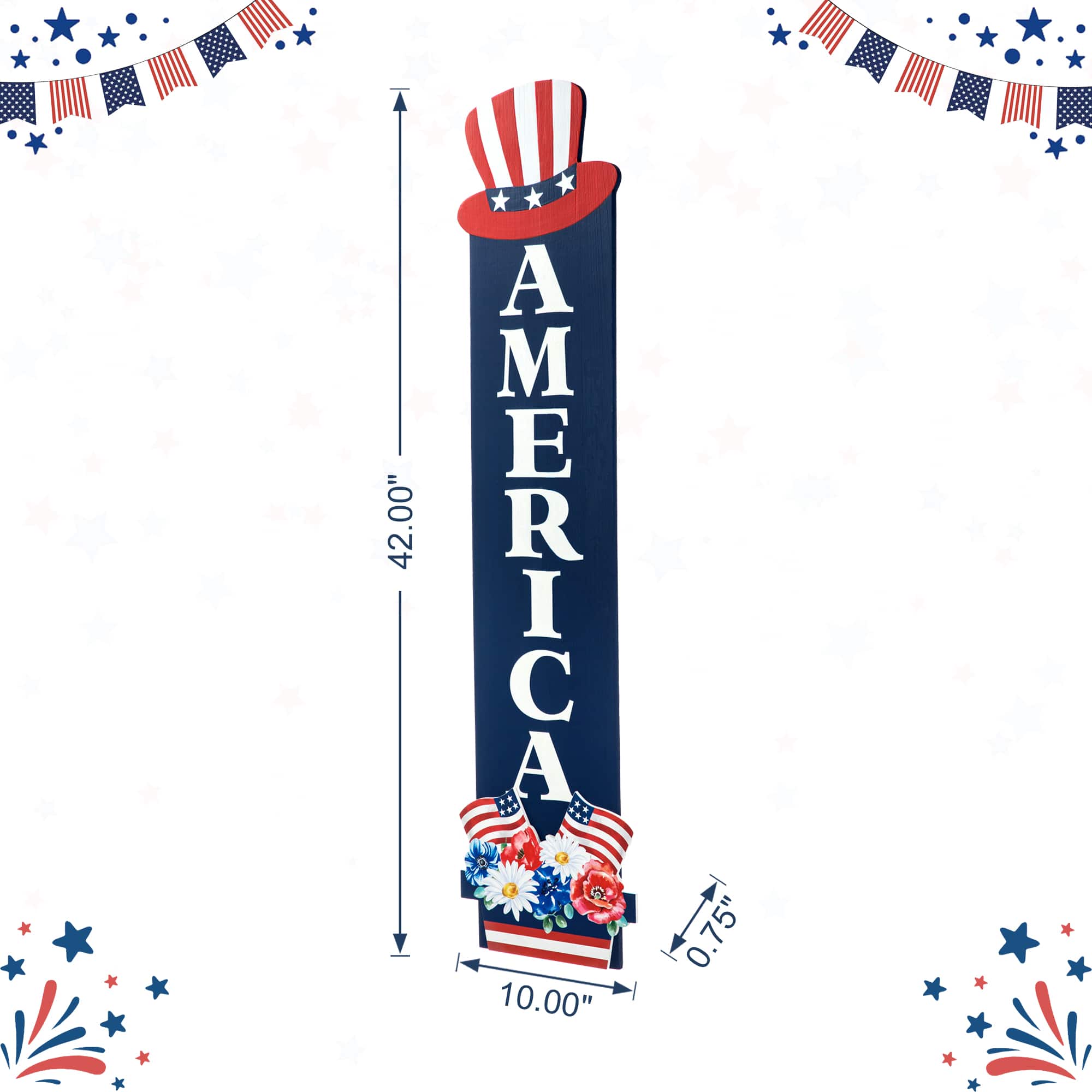 Glitzhome® 42" Patriotic America Wood Porch Décor