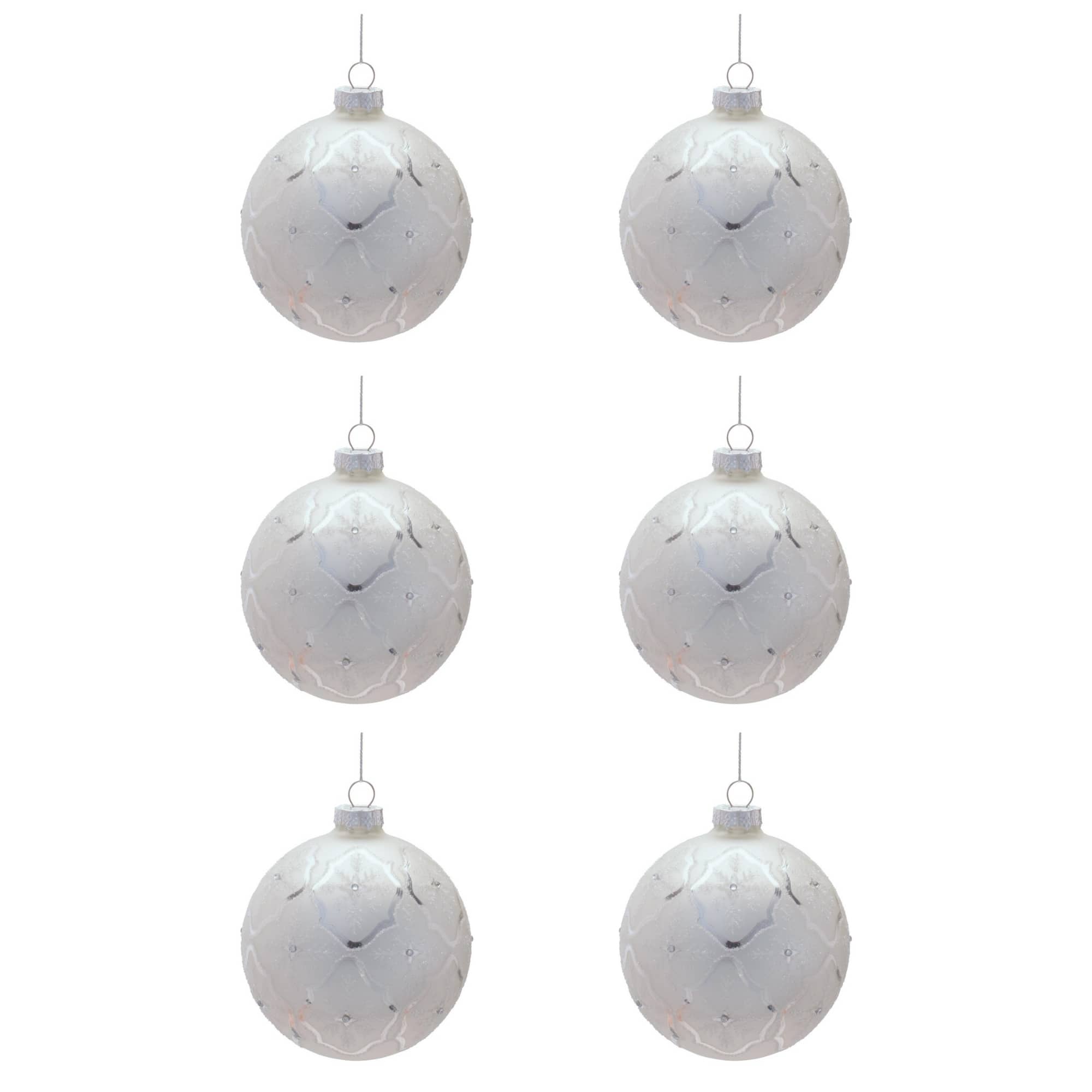 Melrose 4" Glass Ball Ornaments with Snowflake, 6ct.