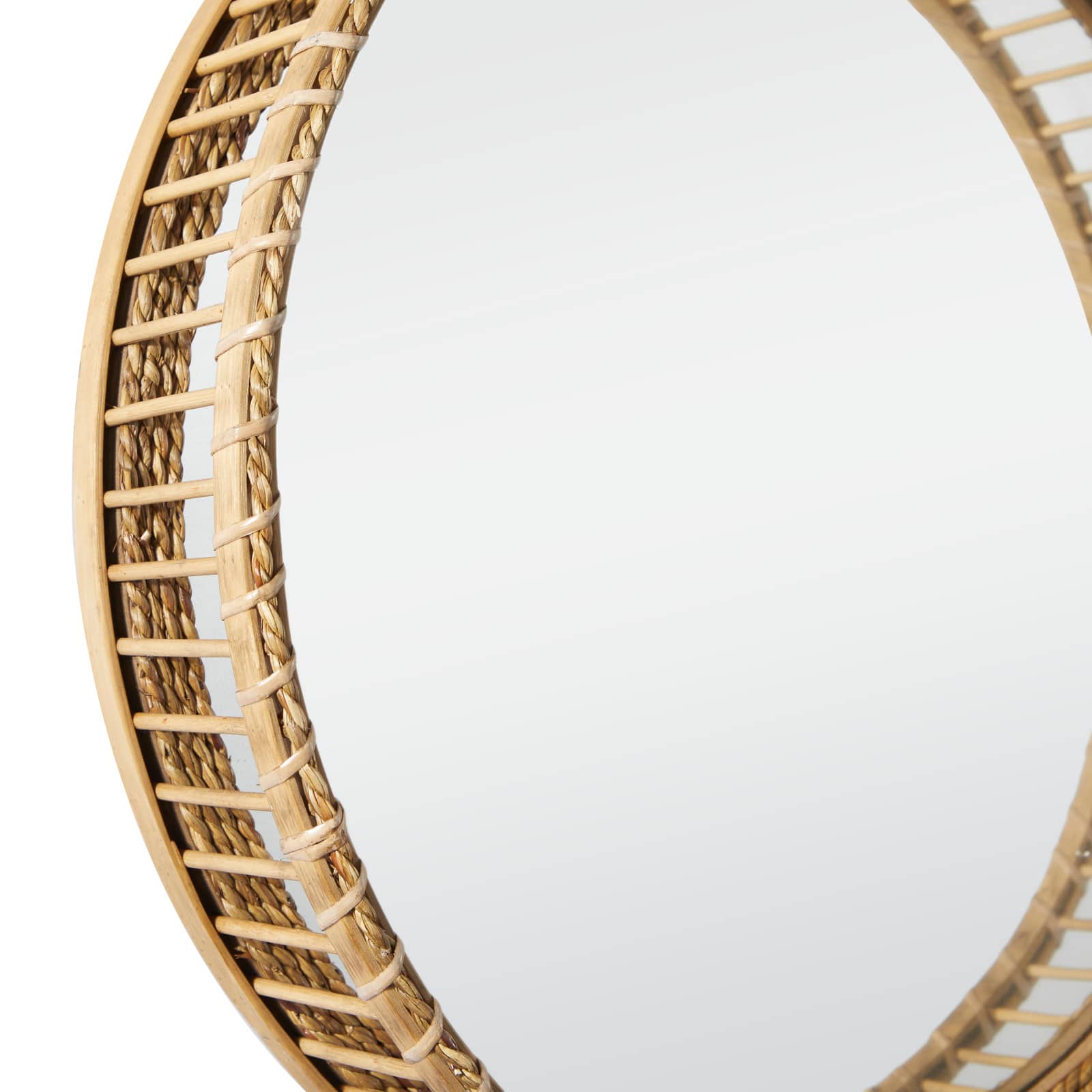 Light Brown Bamboo Handmade Weaved Rattan Wall Mirror 21" x 5" x 21"