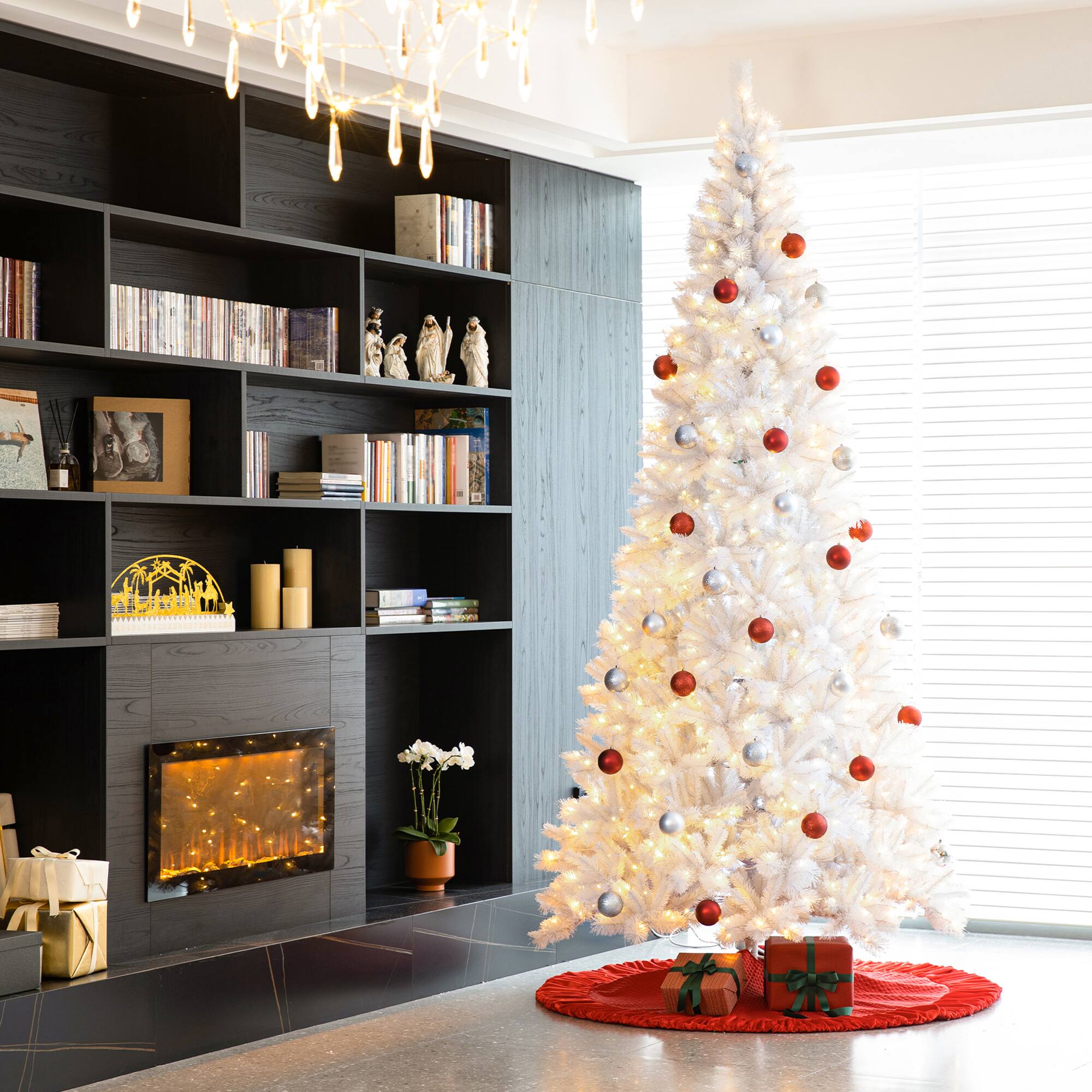 10ft. Pre-Lit White Slim Artificial Christmas Tree, Warm White Lights