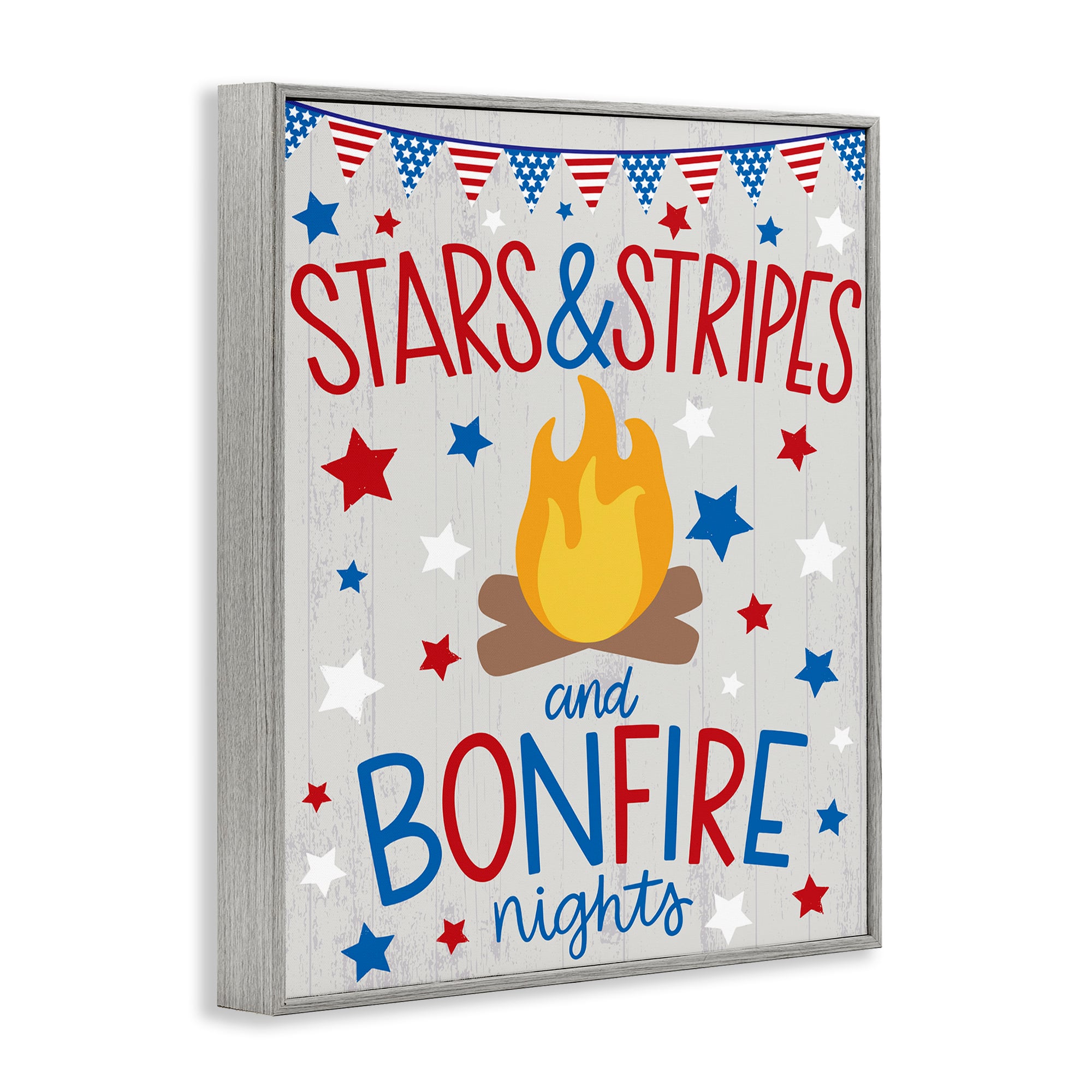 Stupell Industries Stars Stripes and Bonfire Phrase Nights Americana Pride Framed Giclee Art