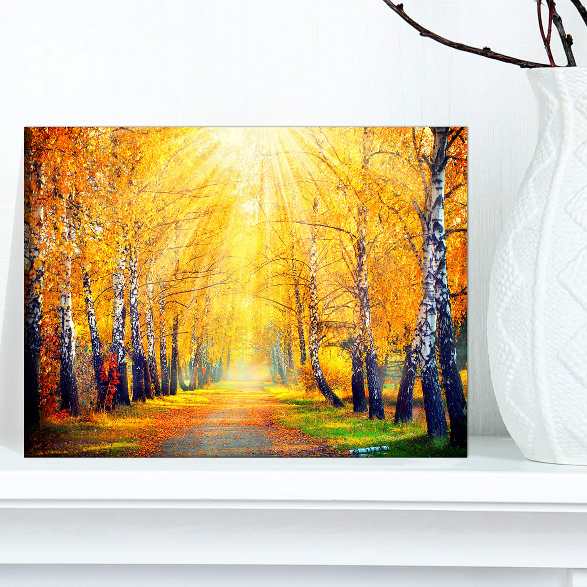 Designart - Yellow Autumn Trees in Sunray - Large Landscape Canvas Art Print