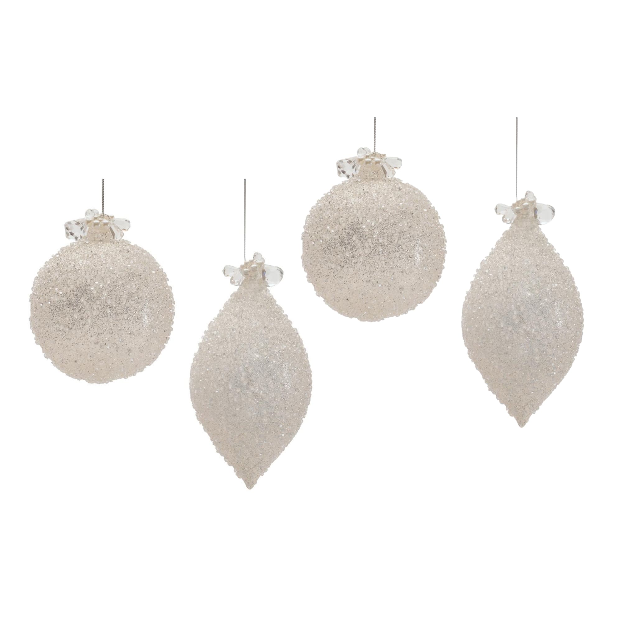 Melrose Silver Glittered Glass Ornaments Set