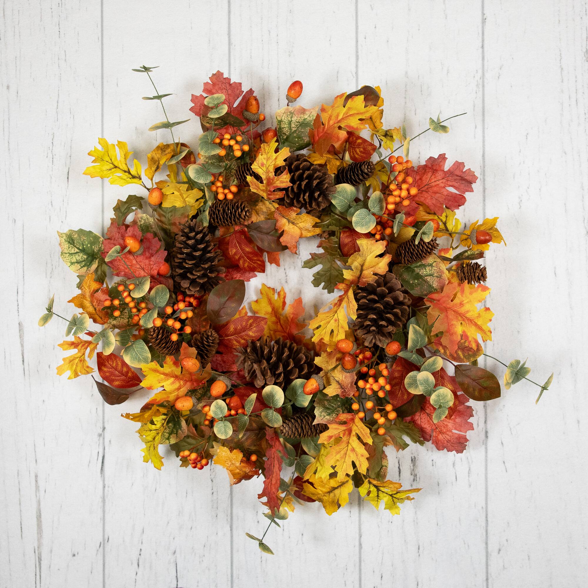 26" Berries, Leaves & Pinecones Fall Harvest Wreath