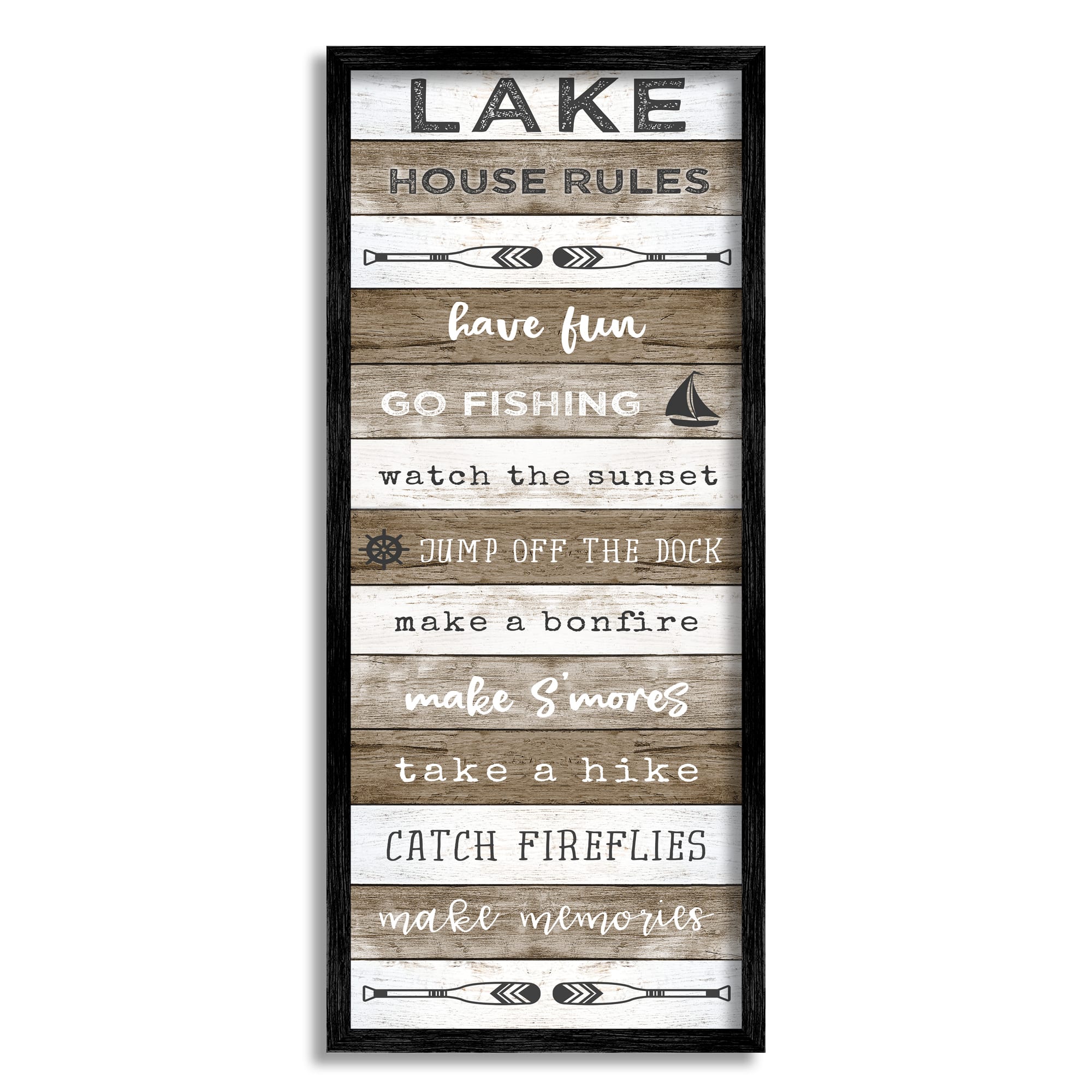 Stupell Industries Lake House Rules List Rustic Pattern Boat Oars Framed Wall Art