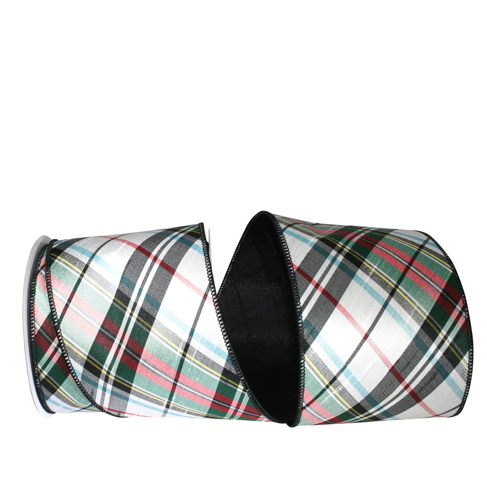 JAM Paper 4" x 10yd. Dupioni Wired Edge Diagonal Plaid Ribbon