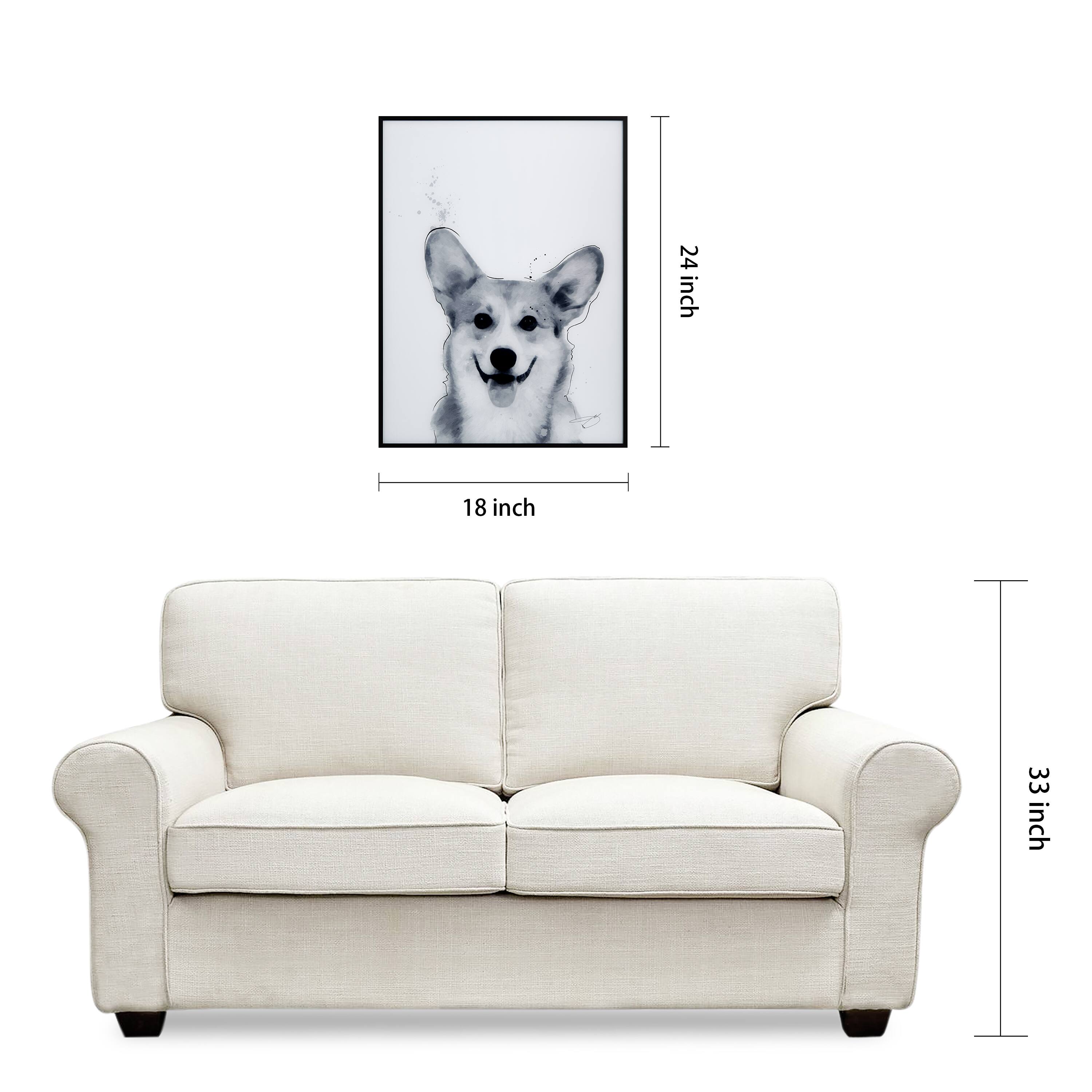 Empire Art Direct 24" x 18" Corgi Black & White Pet Reverse Printed Wall Art Glass Frame