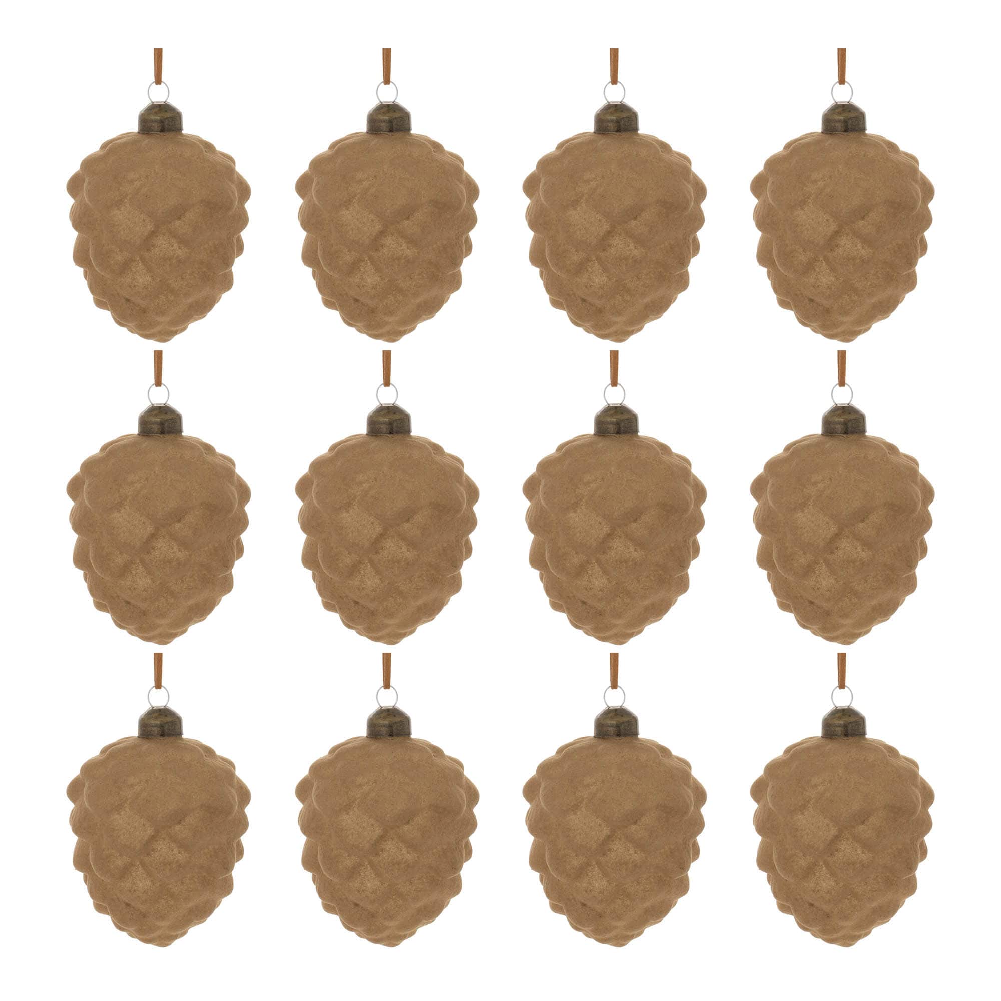 3.75" Brown Flocked Glass Pinecone Ornaments, 12ct.