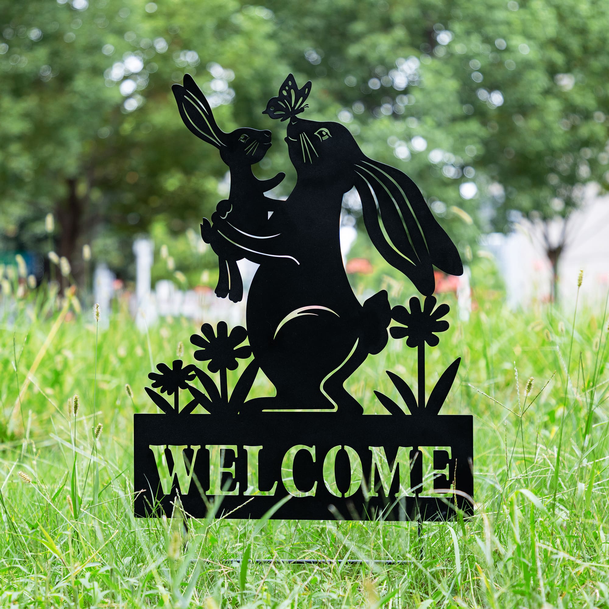 Glitzhome® 30" 2-in-1 Painted Metal Rabbit Silhouette Garden Yard Stake & Wall Decor