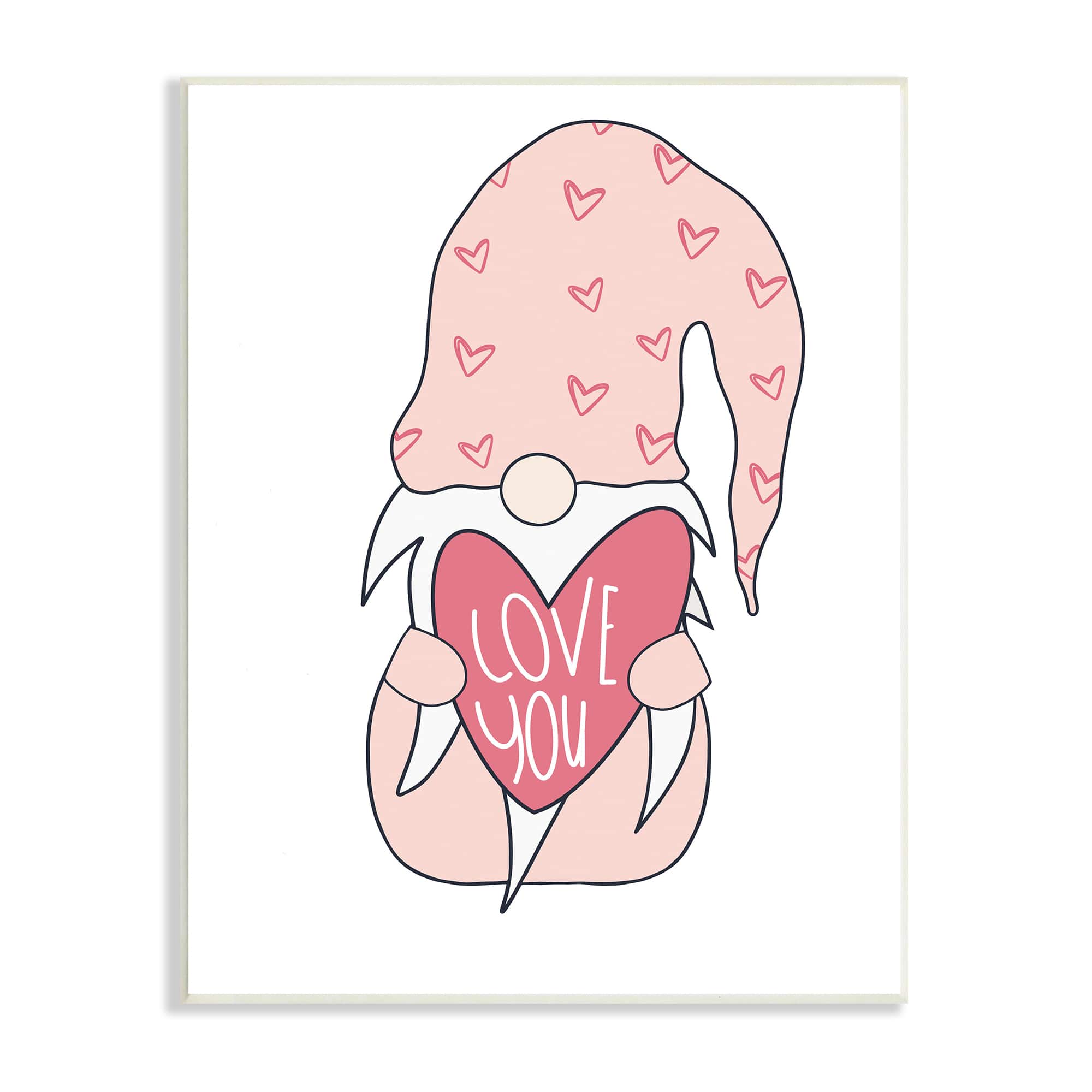 Stupell Industries Cute Pink Gnome Love You Sentiment Big Heart Wall Plaque