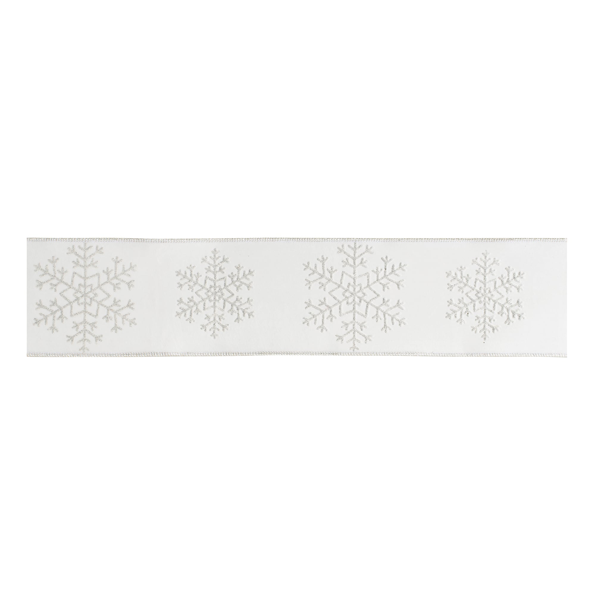 Melrose 4" x 5yd. Glitter Snowflake Wired Ribbon