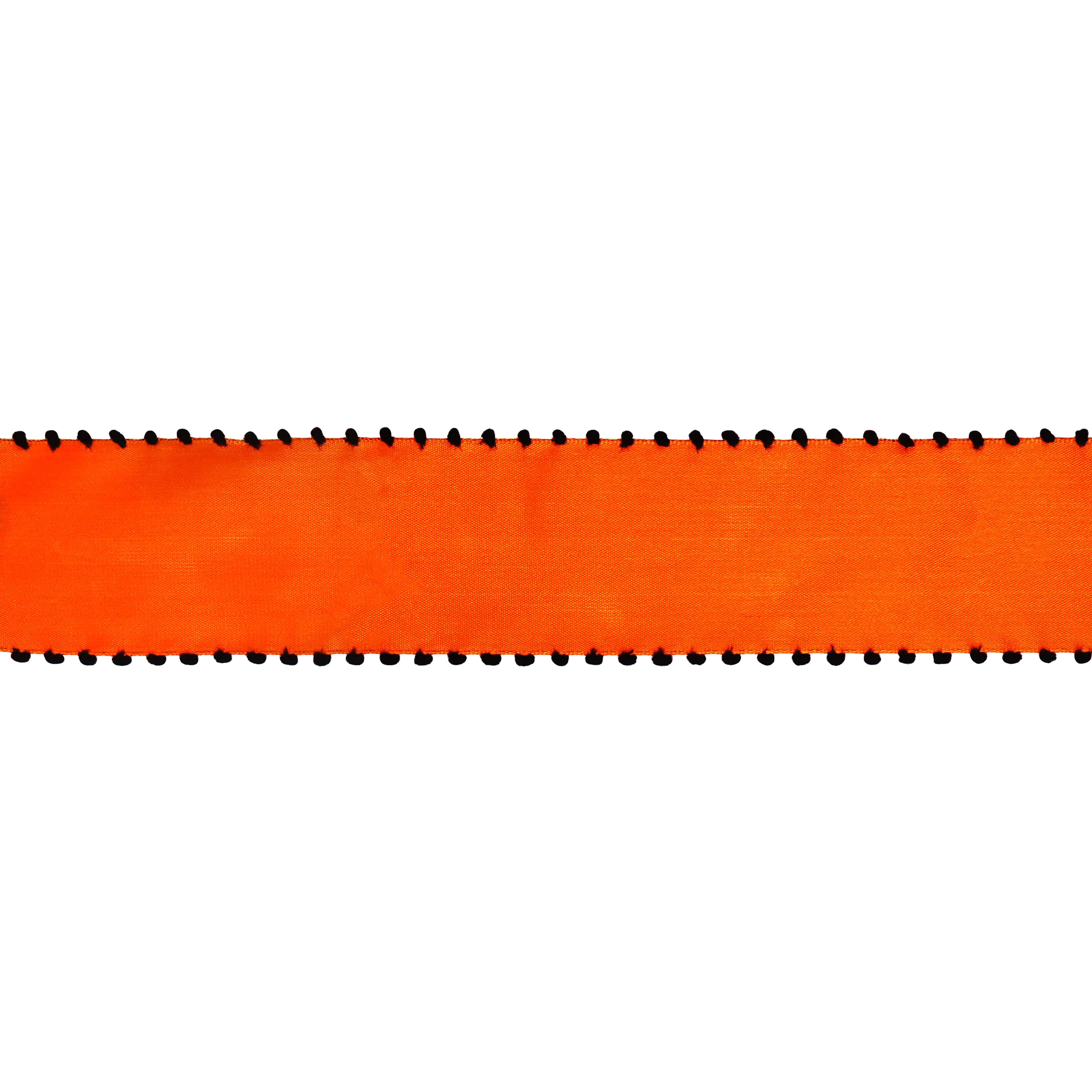 2.5" x 6.6yd. Orange & Black Pom Pom Wired Ribbon by Celebrate It®