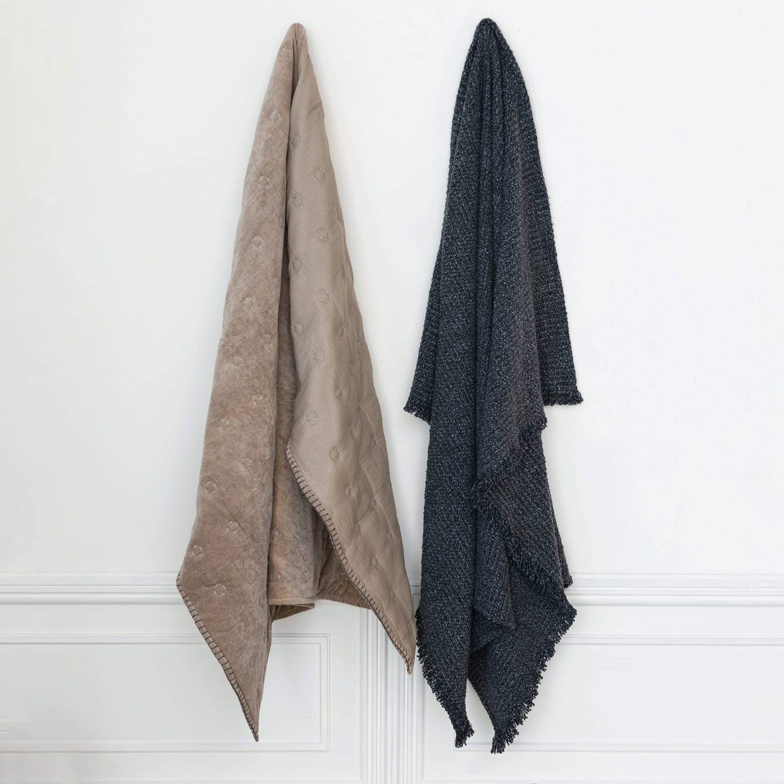 Hello Honey® Taupe Cotton Velvet Quilted Throw
