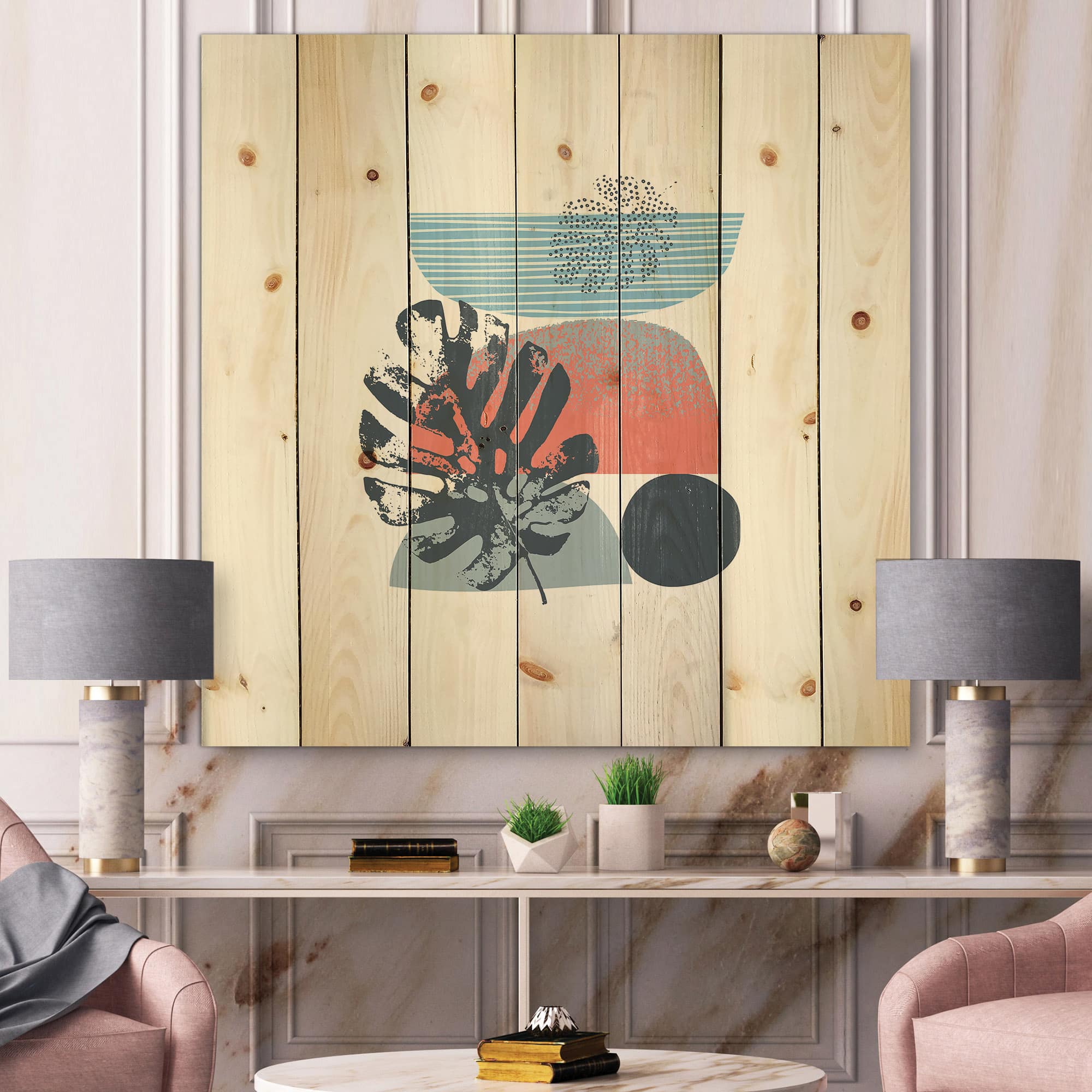 Designart - Colorful Geometric Abstract Art Collage IV - Modern Print on Natural Pine Wood