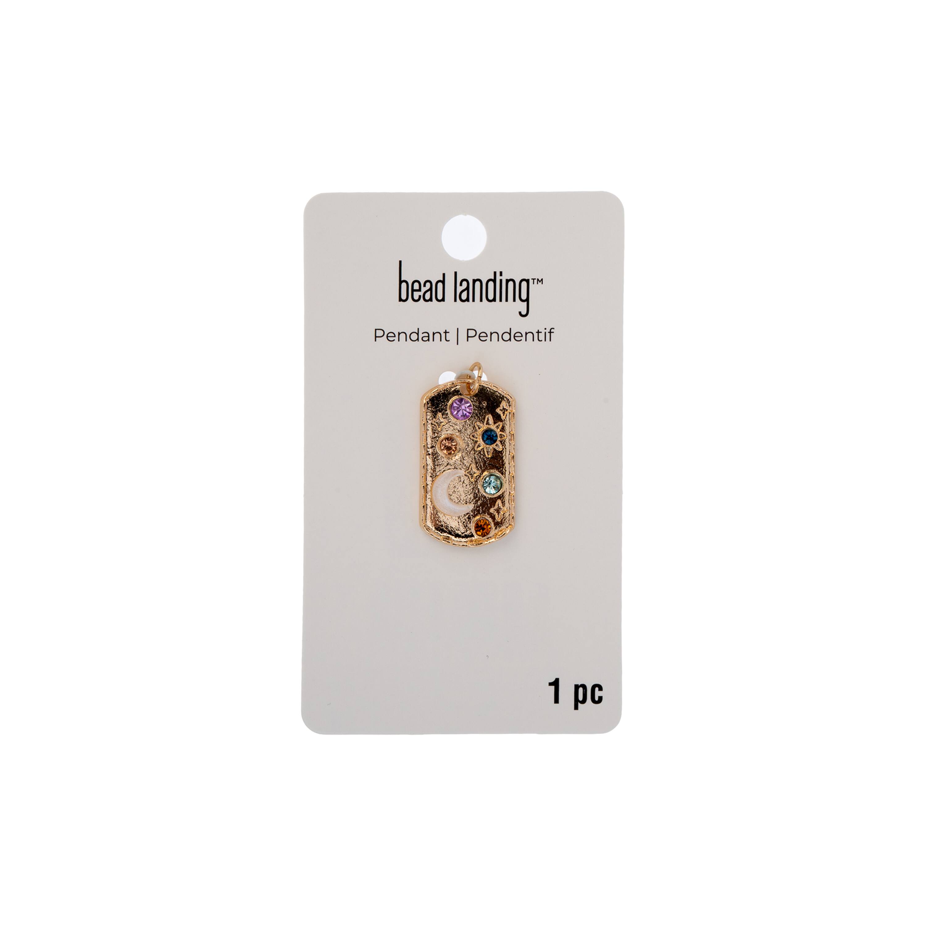 Gold & Rhinestone Celestial Shapes Metal Oblong Pendant by Bead Landing™